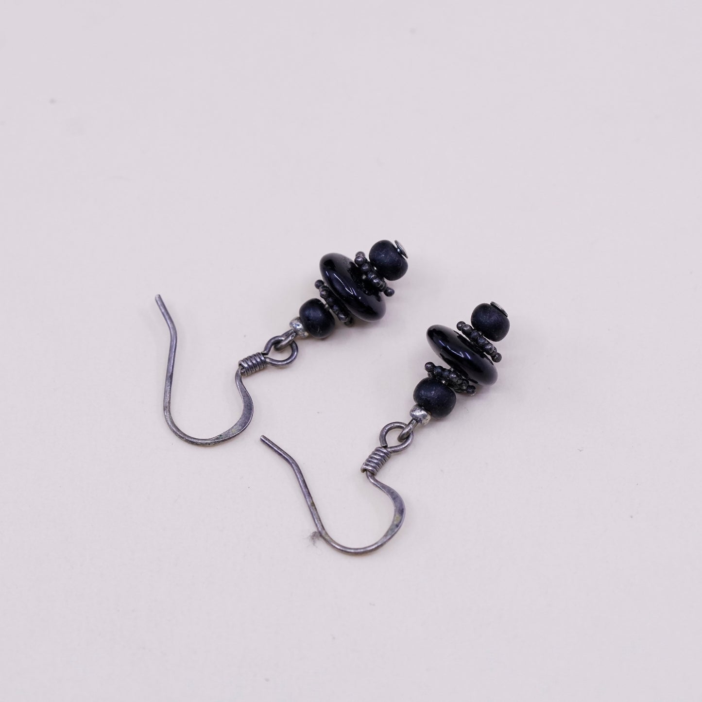 Vintage Sterling 925 silver handmade earrings with obsidian