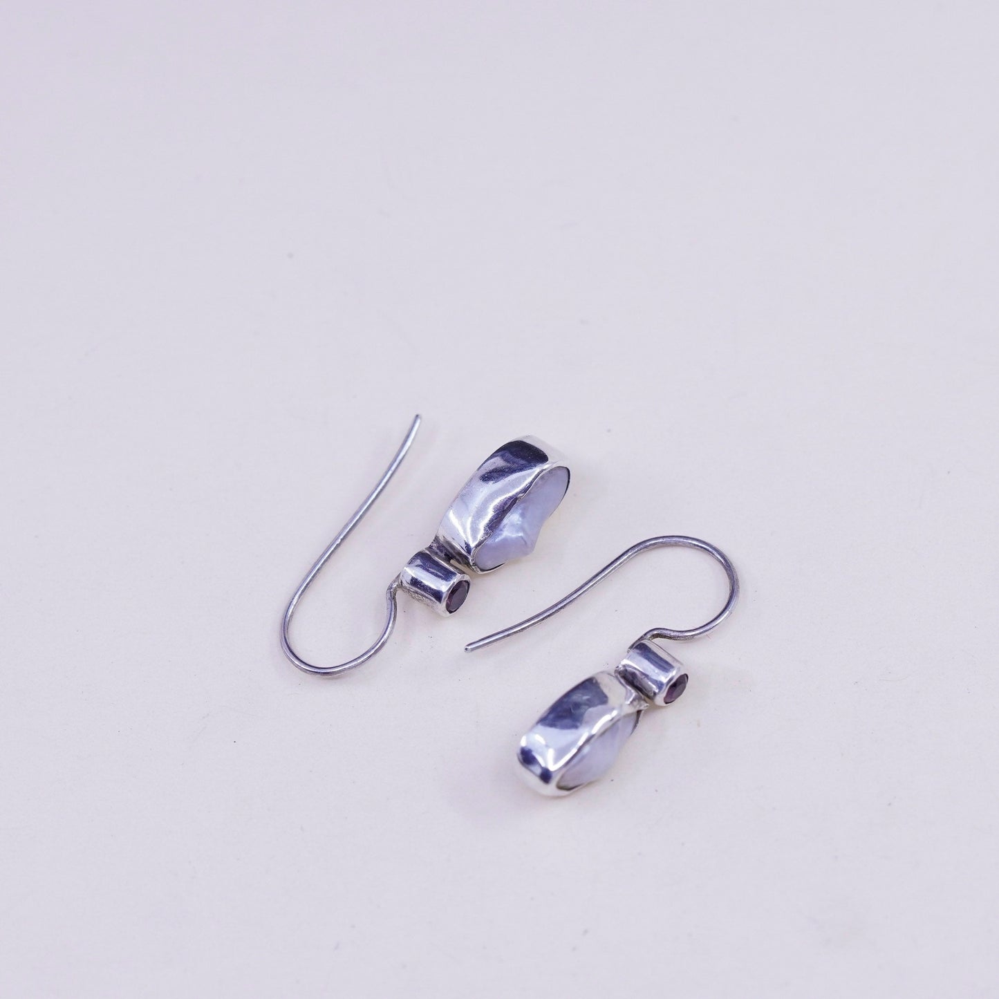 Vintage Sterling 925 Silver Handmade earrings with blaster pearl and ruby