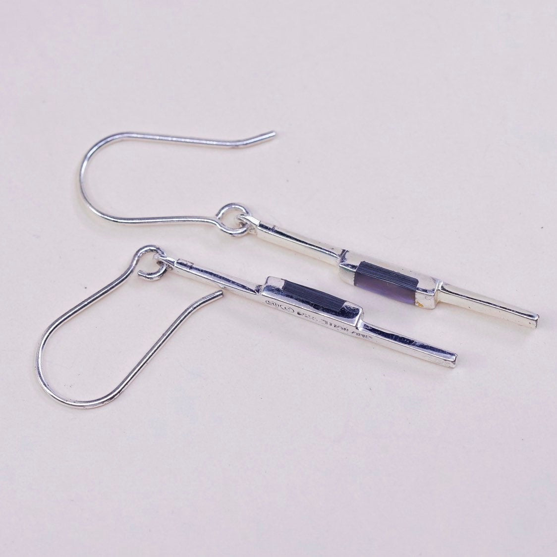 vtg Sterling silver handmade earrings, 925 w/ abalone inlay drops