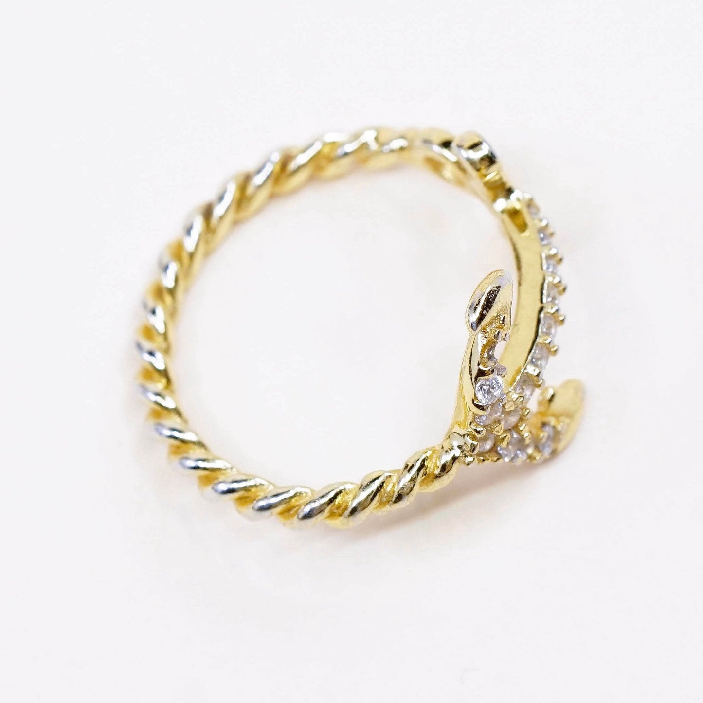 Size 6.75, vtg vermeil gold Sterling silver ring, 925 anchor band w/ cluster Cz