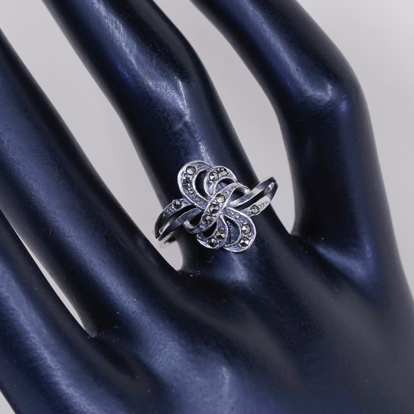 Size 6.5, Vintage Sterling 925 silver handmade ring with marcasite, stamped 925