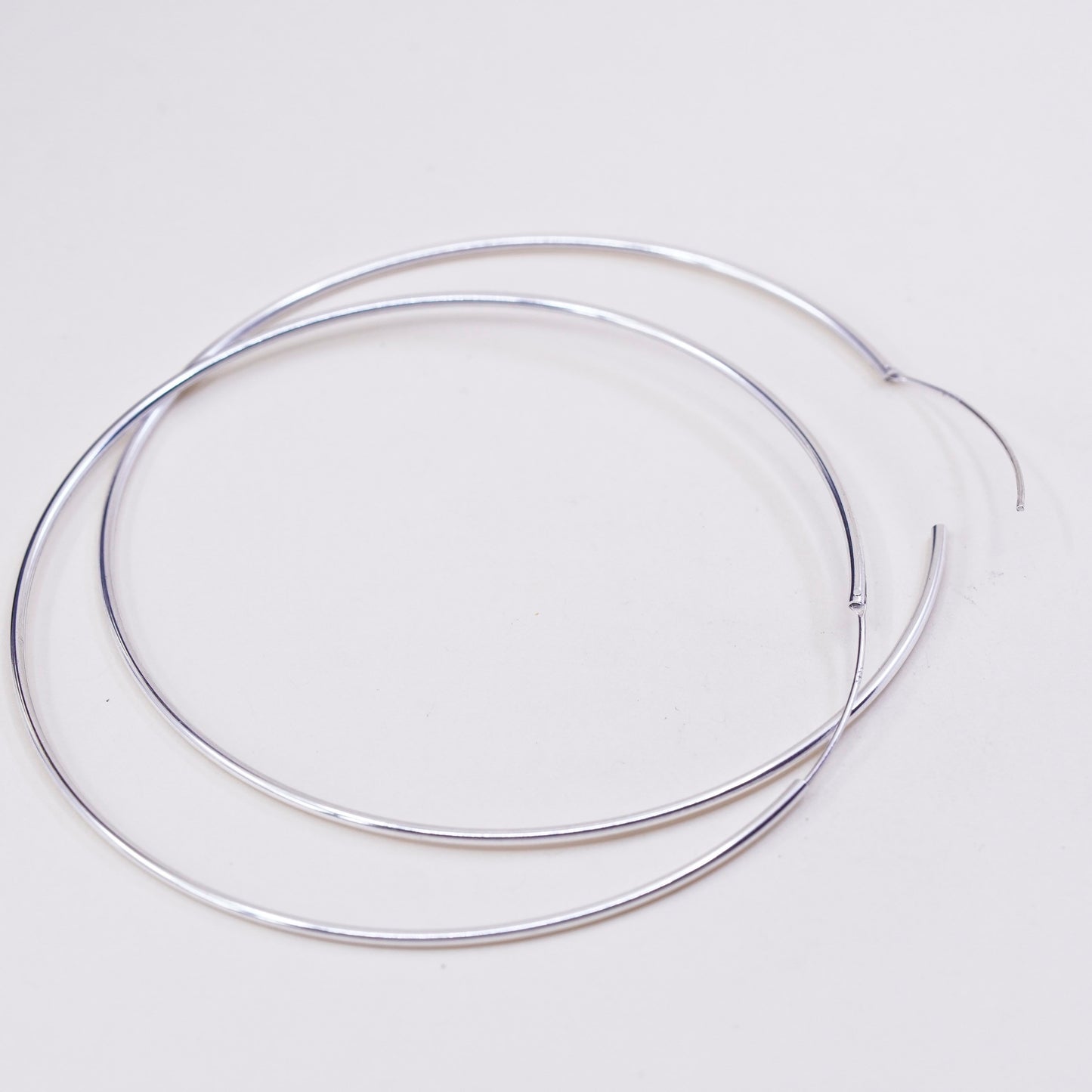 3” Vintage sterling silver loop earrings, fashion minimalist primitive hoops