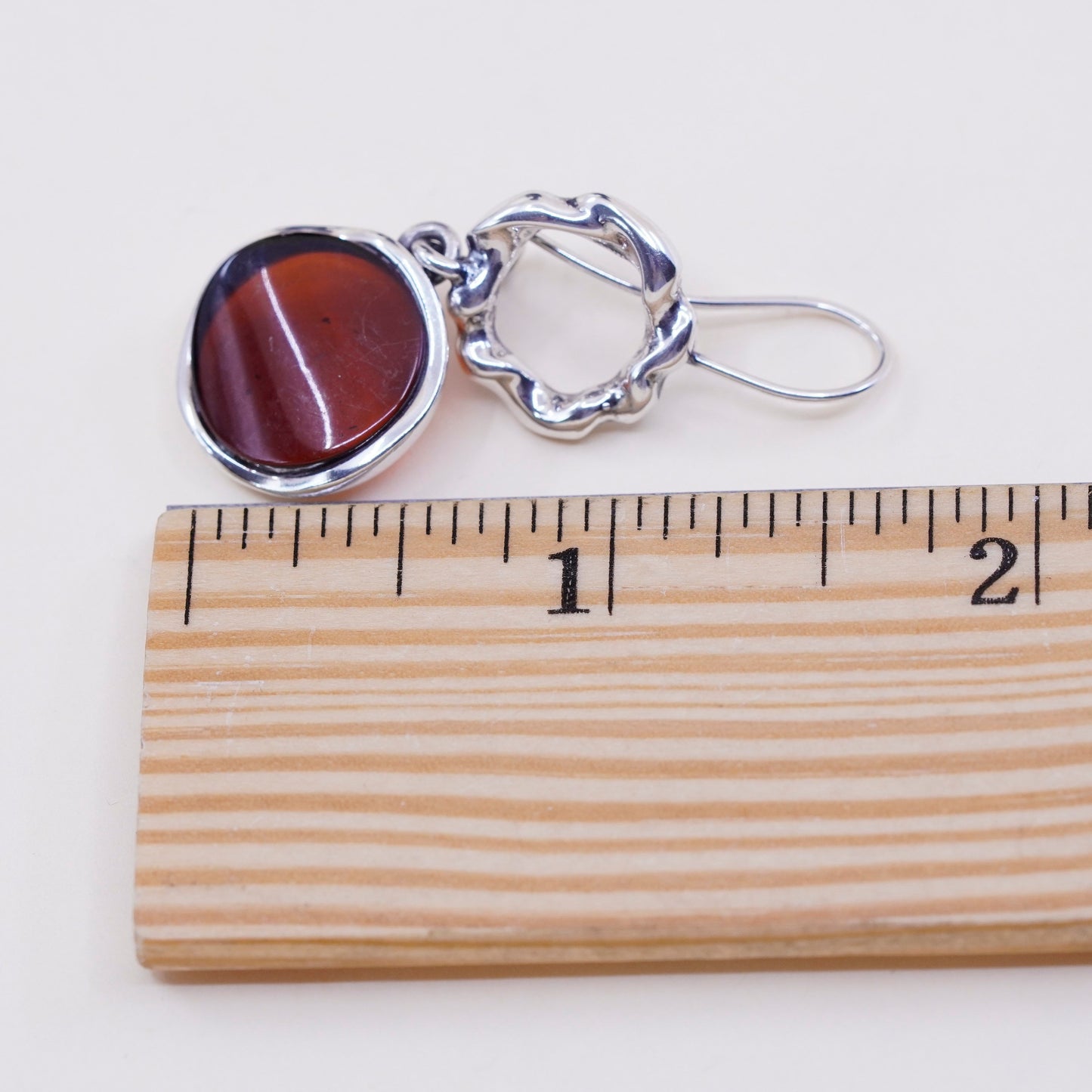 Vintage liquid Sterling silver handmade earrings, 925 circle with amber drops