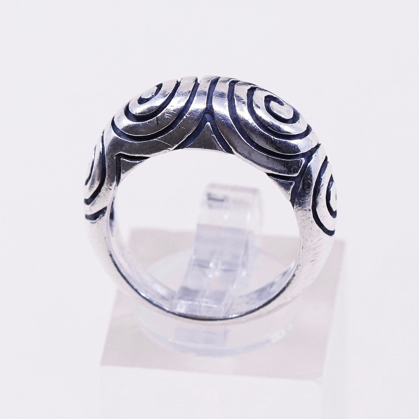 sz 7, vtg CW Sterling silver handmade ring, 925 band w/ swirl textured