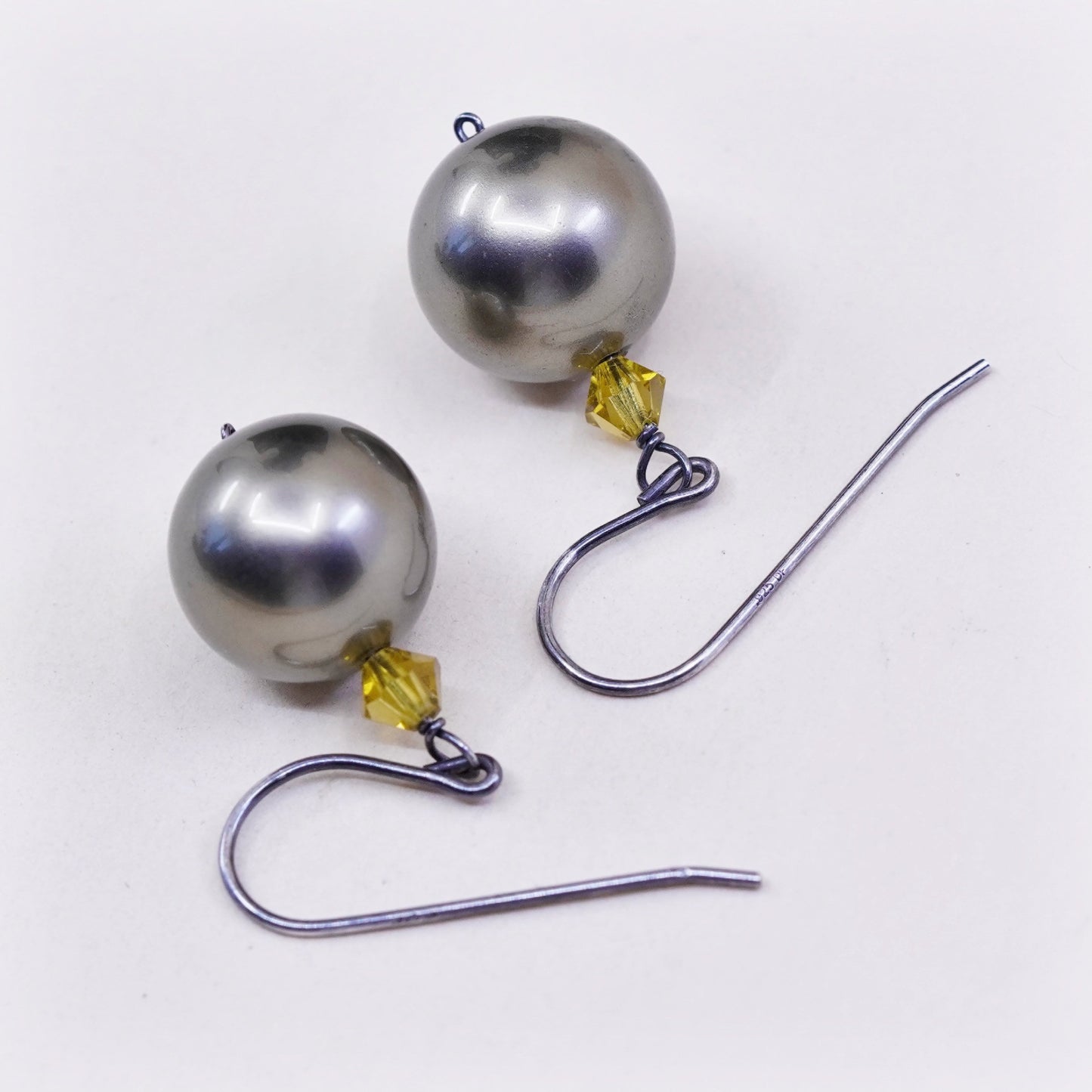 Vintage Sterling 925 silver handmade earrings with gray pearl beads