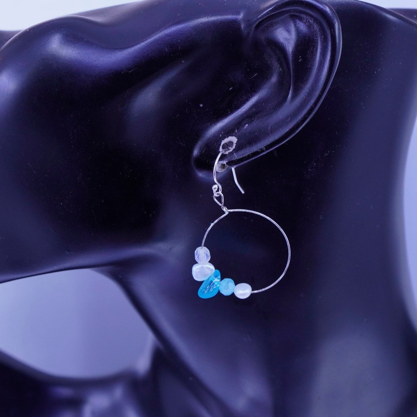 0.75”, vintage Sterling silver handmade earrings, 925 simple hoops and pearl