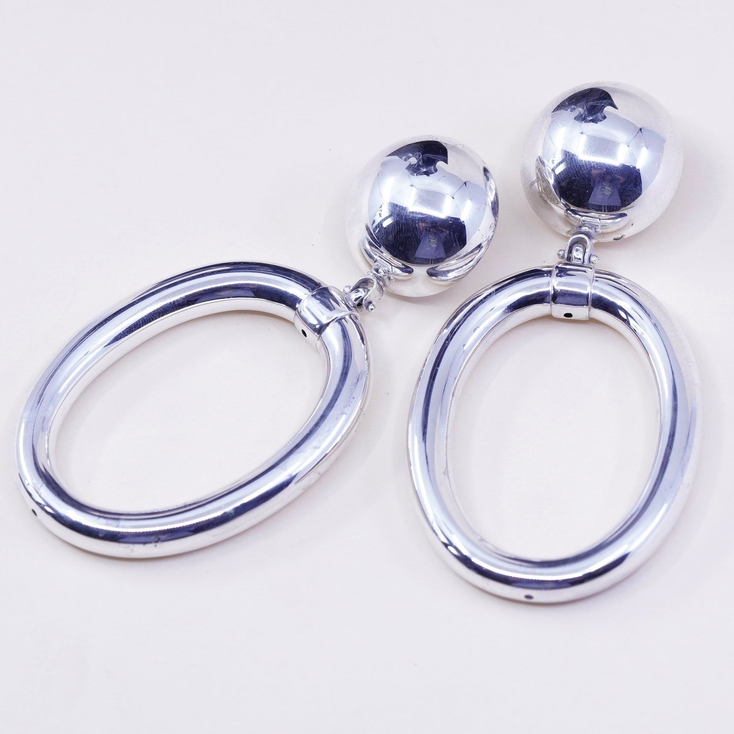 Vintage PV Italy Sterling Silver Handmade Earrings, Modern 925 oval Dangles