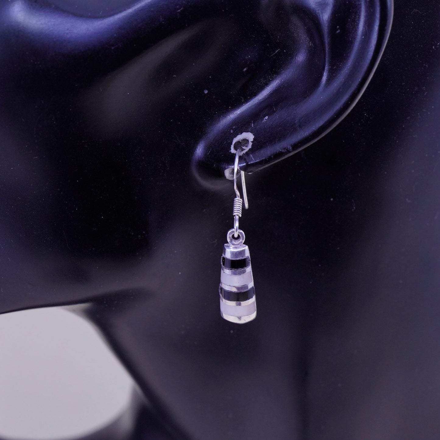 Vintage Sterling 925 silver earrings with obsidian mother of pearl