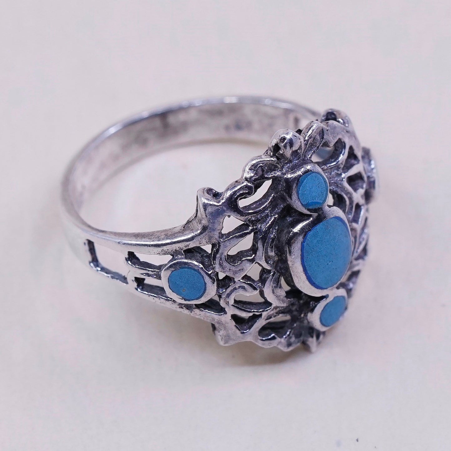 Size 6.25, vtg sterling 925 silver handmade ring w/ turquoise, southwestern