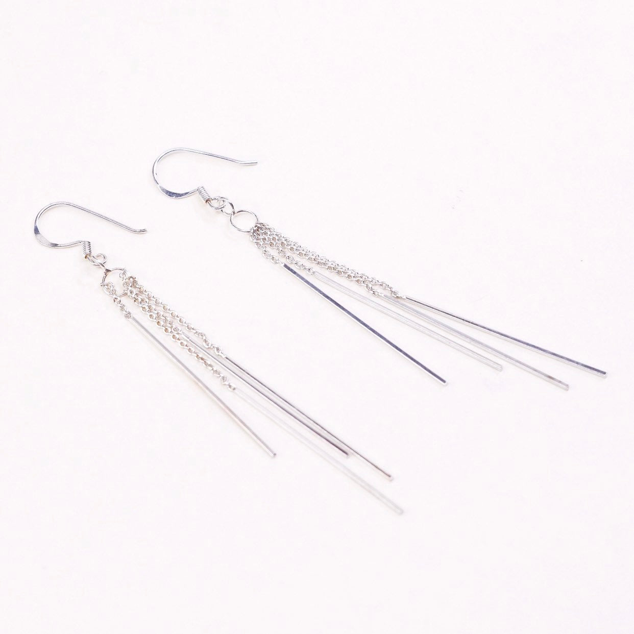 vtg sterling silver handmade earrings, simple 925 fringe long drops