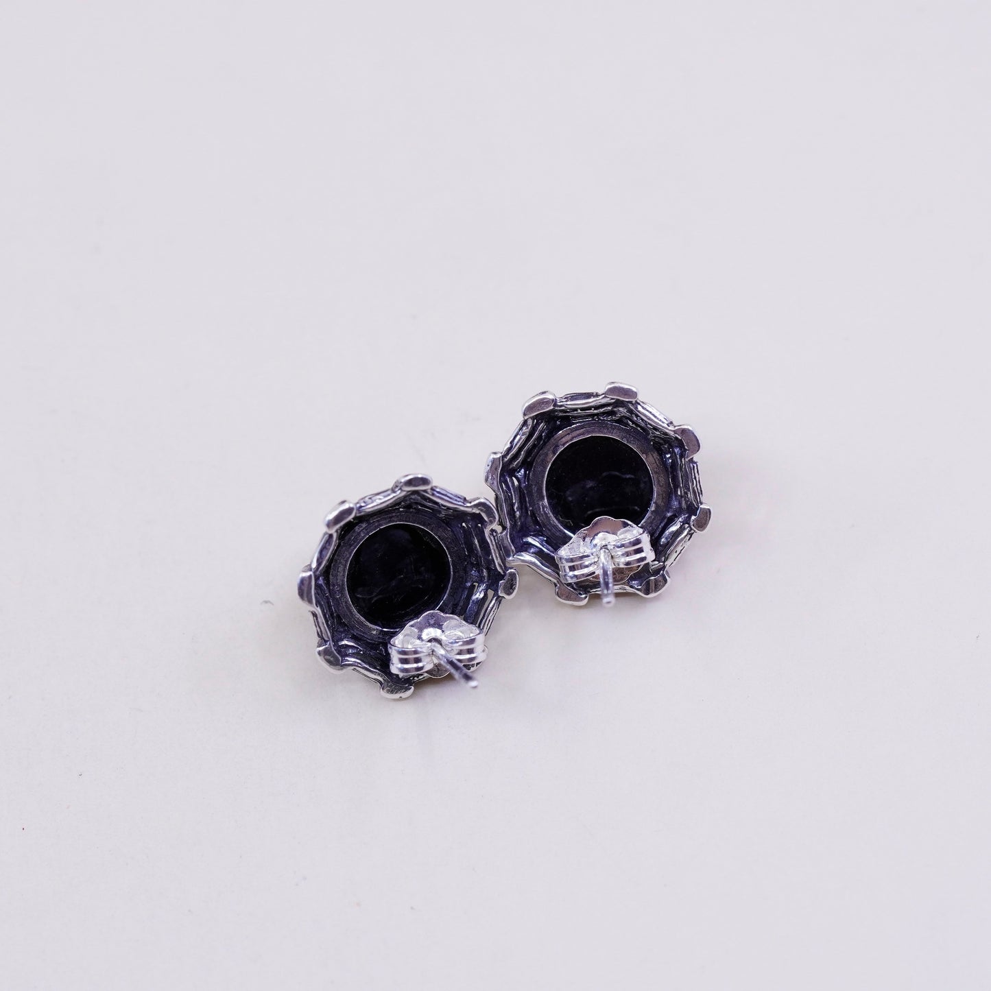 Sterling 925 silver handmade earrings with round Amber studs, southwestern