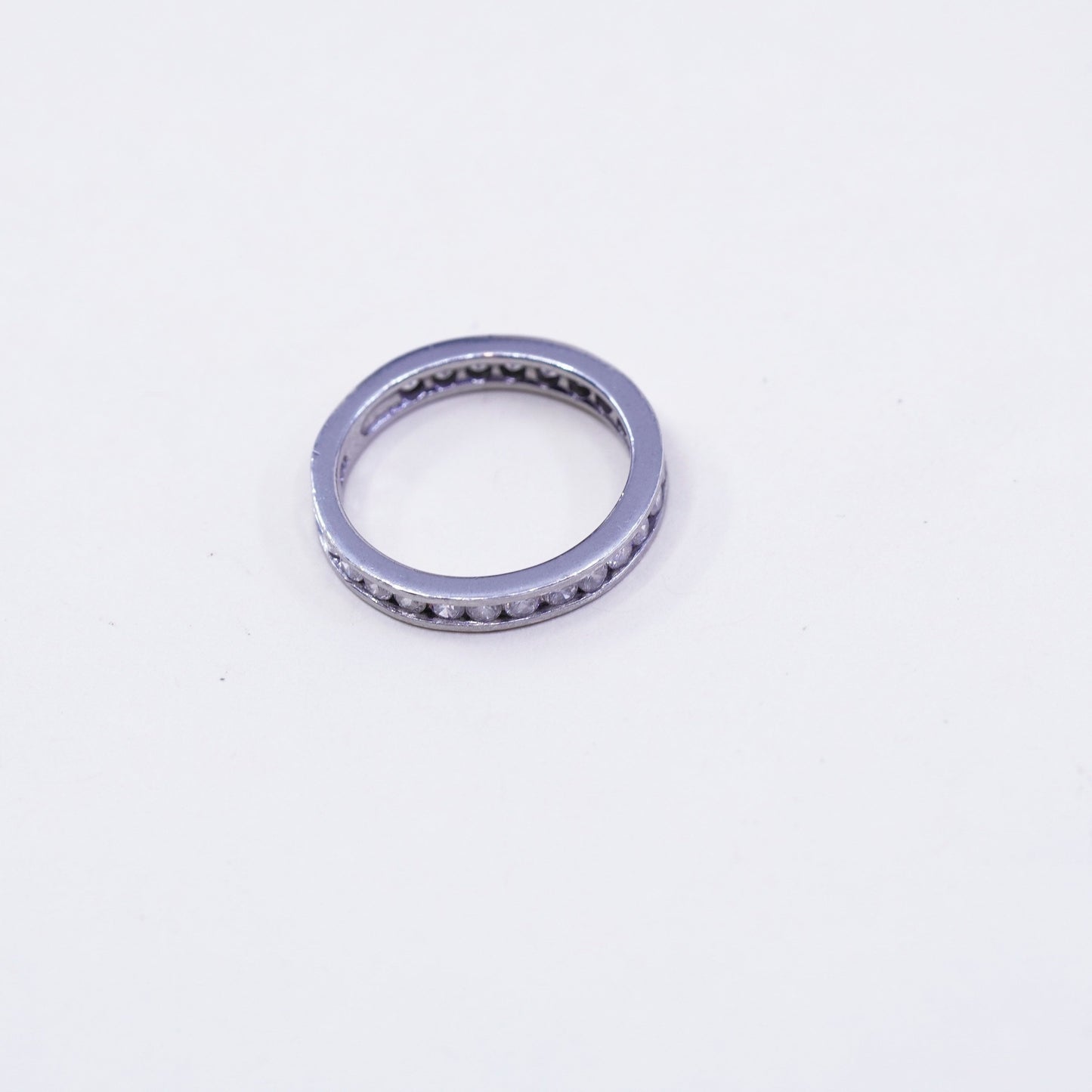 Size 6, Sterling silver statement ring, wedding band, 925 with round CZ