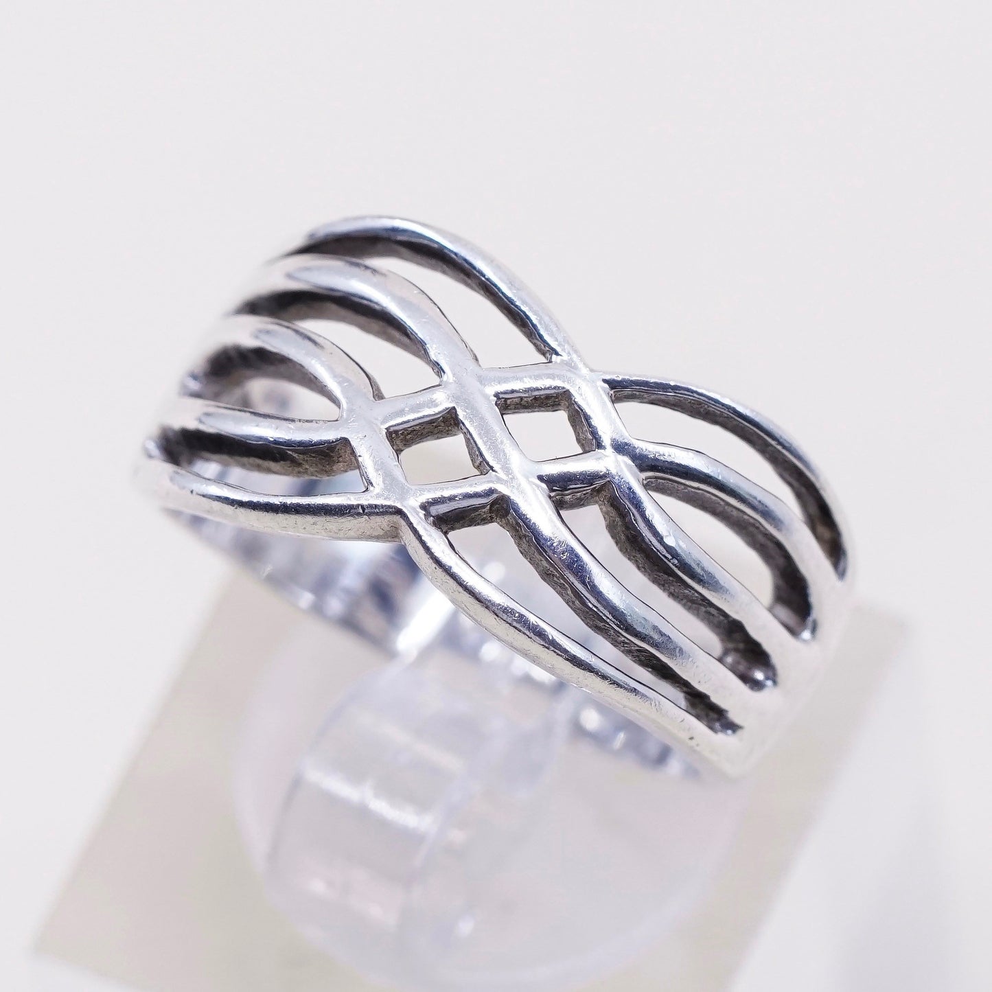 sz 7, vtg sterling silver handmade entwined ring, 925 band minimalist modernist