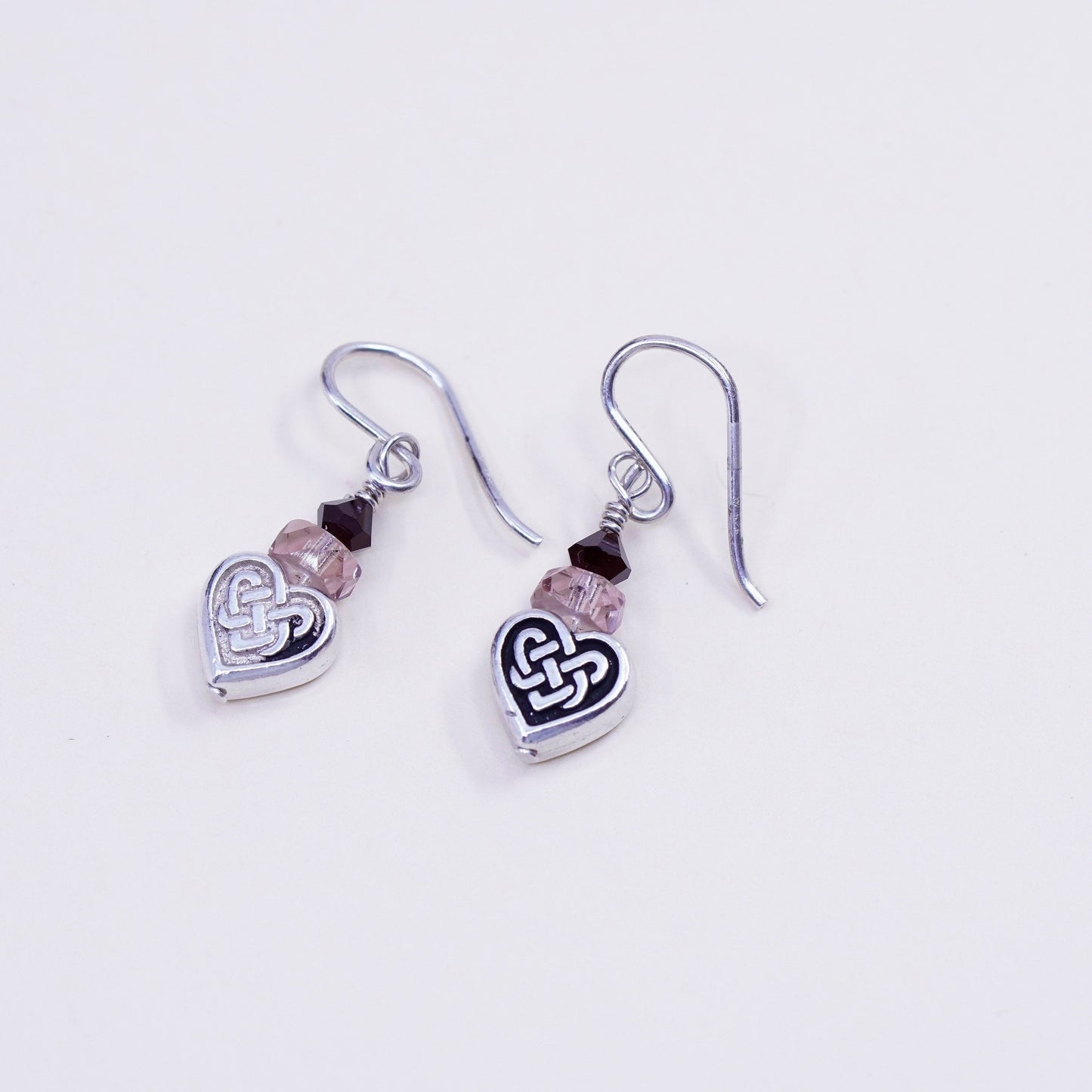 sterling silver earrings, 925 hooks with Irish Celtic knot heart dangles