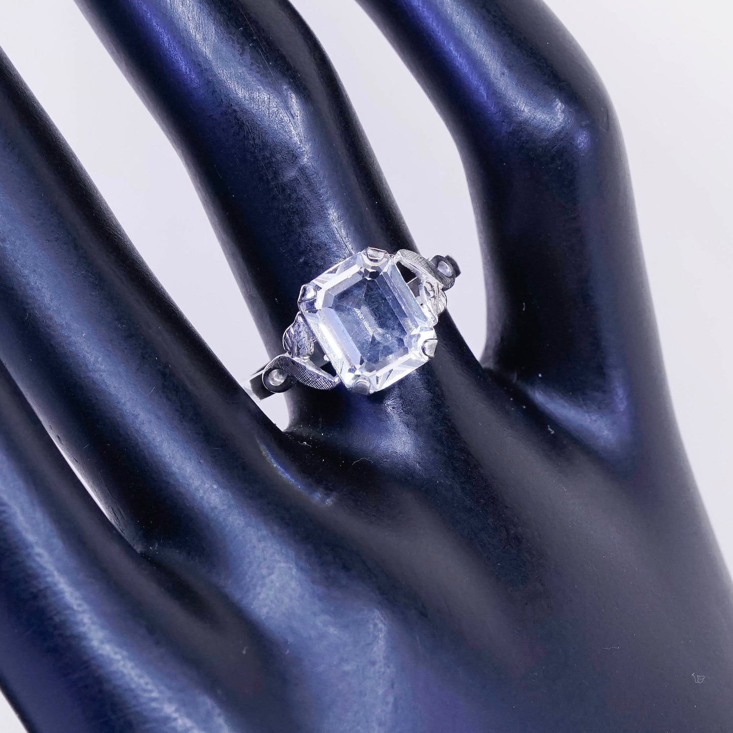 Size 7, Vintage handmade sterling 925 silver with clear crystal ring