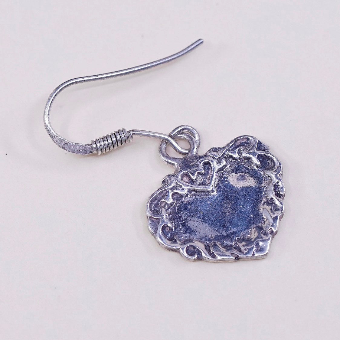 VTG Sterling silver handmade earrings, 925 heart drops, stamped 925