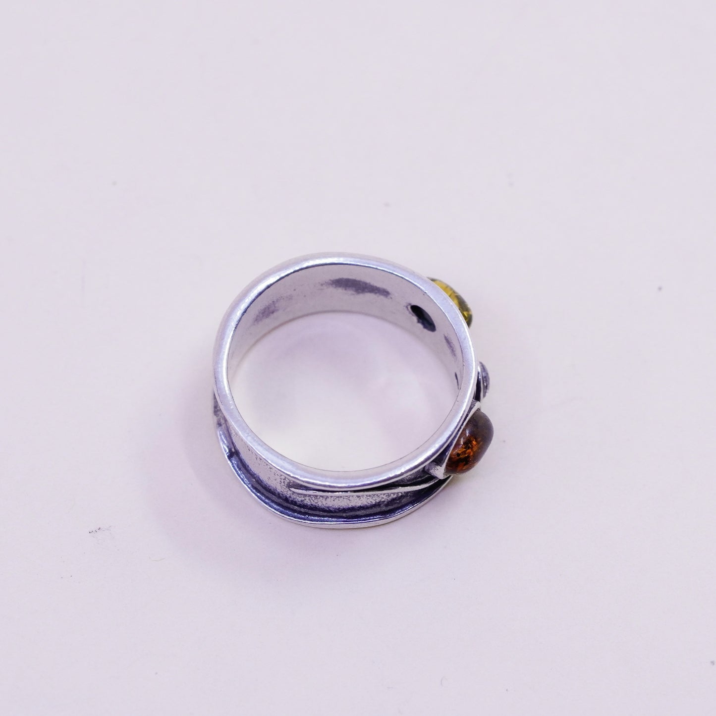 Size 6, Vintage sterling 925 silver handmade ring with Amber and cz