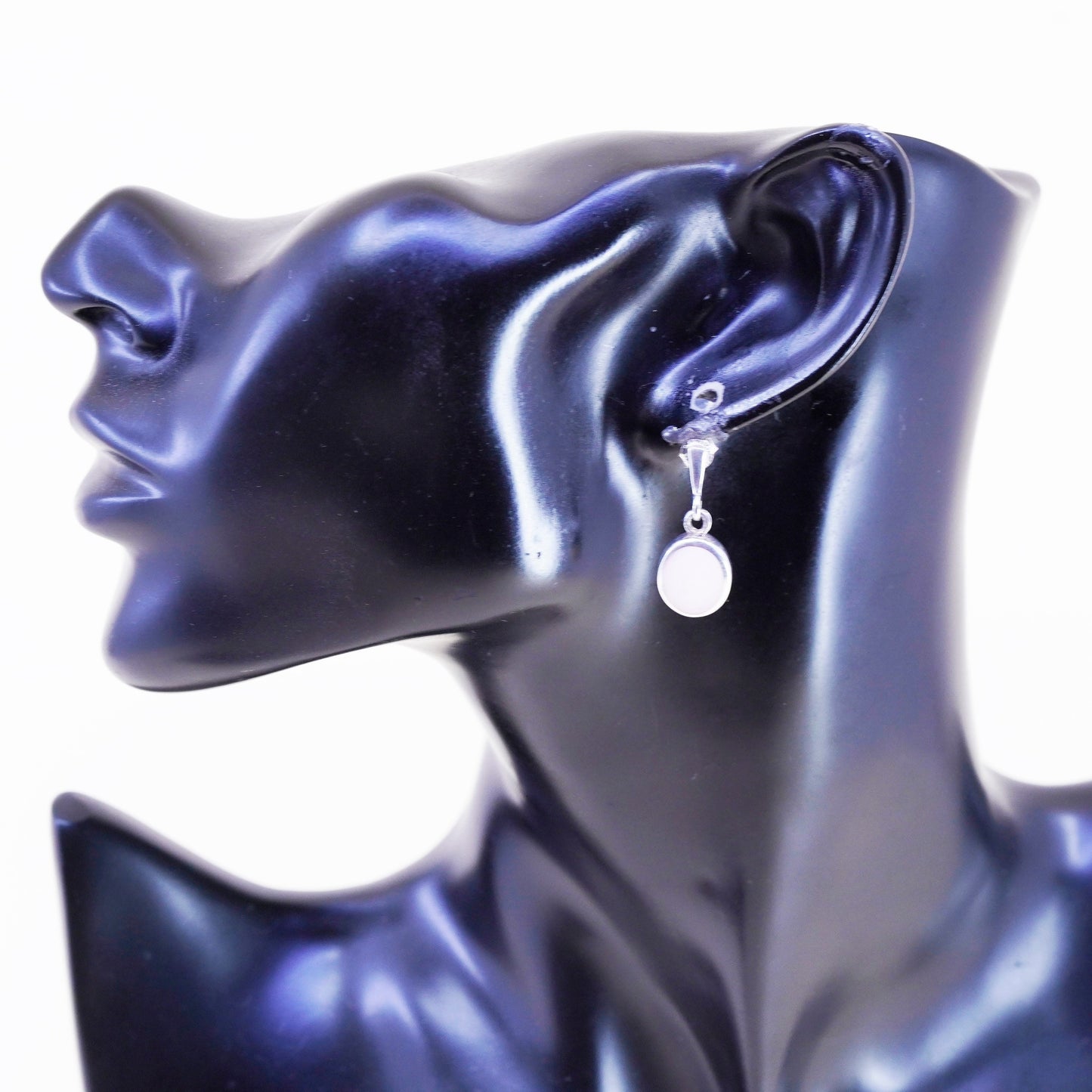 Vintage sterling 925 silver handmade earrings with pink mother of pearl