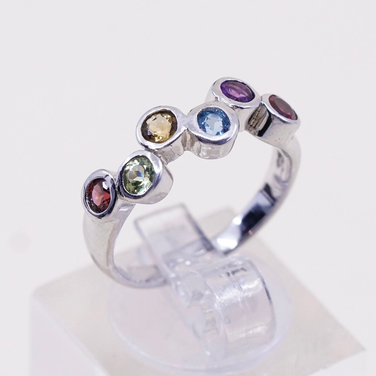 sz 6.25, sterling silver ring, 925 band w/ topaz citrine peridot ruby amethyst