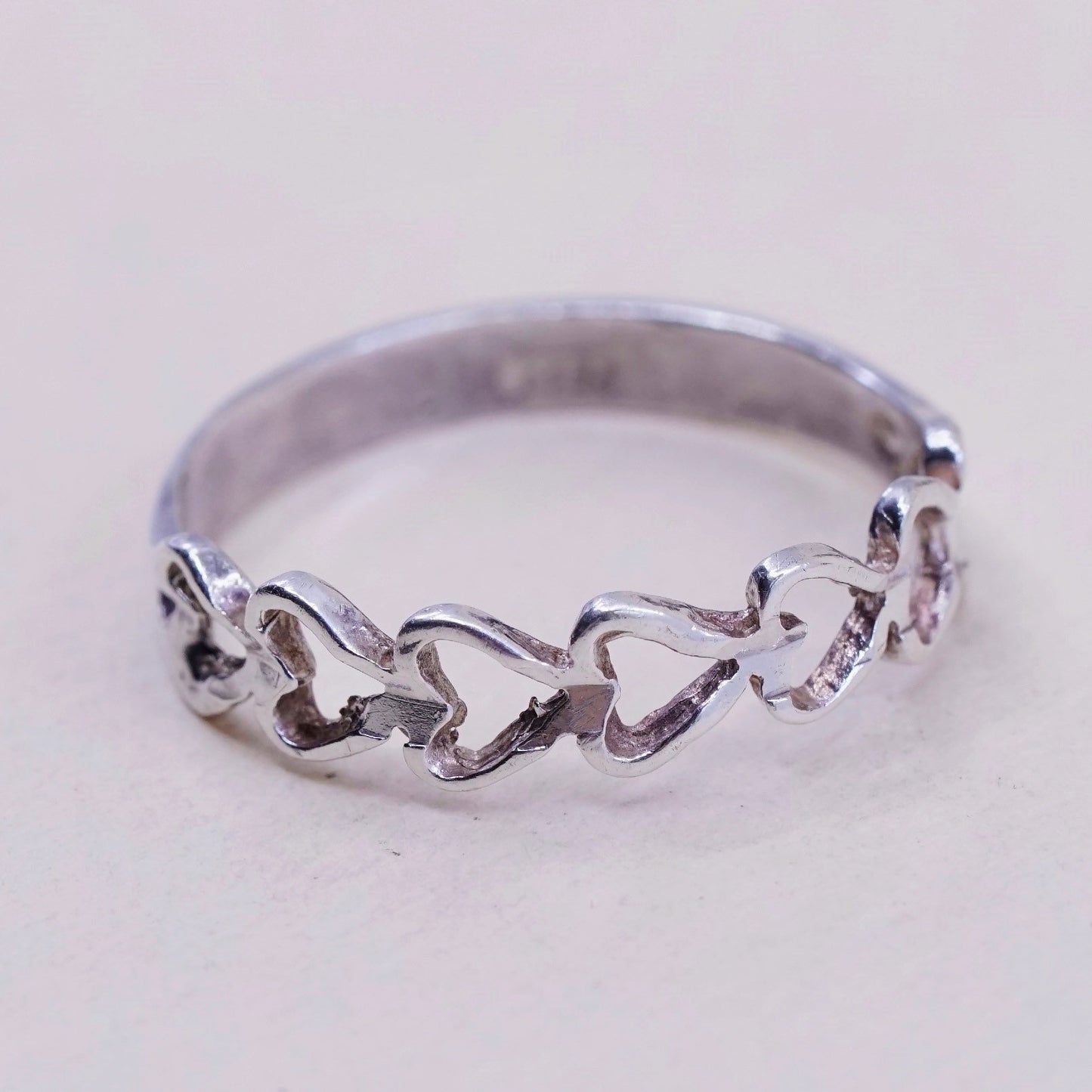 Size 9, vintage Sterling silver handmade ring with heart filigree, 925 band
