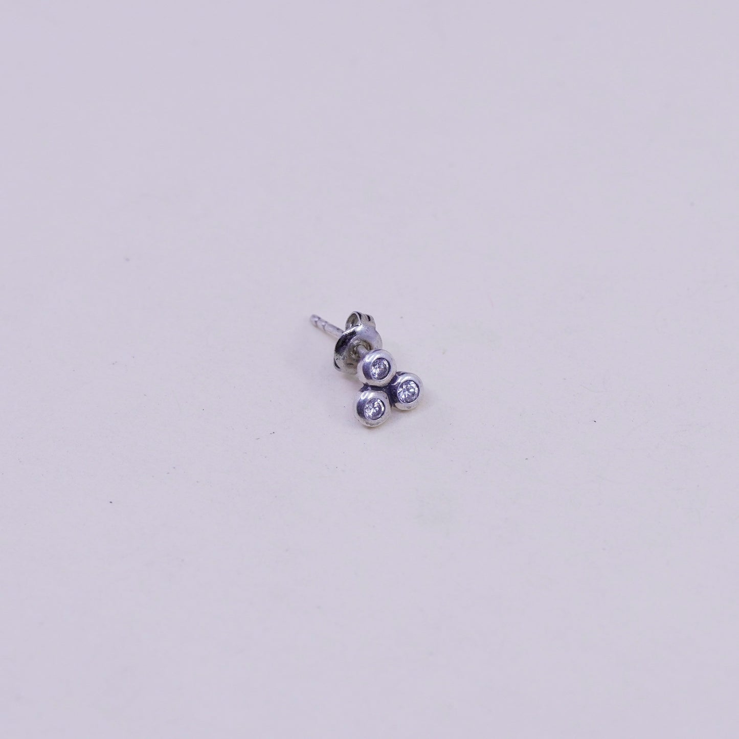 Vintage sterling 925 silver clear CZ studs, fashion minimalist earrings