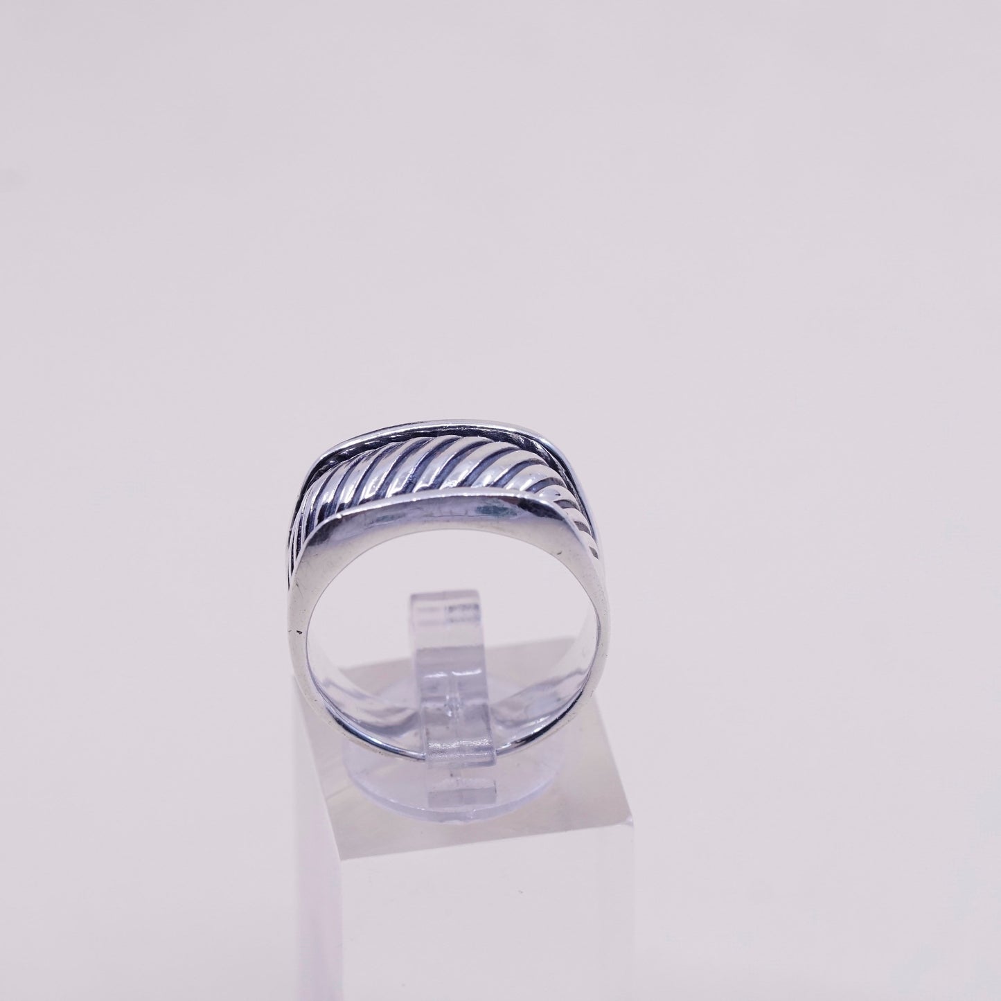 Size 9.25, vtg sterling silver handmade statement ring, 925 cable ribbed band