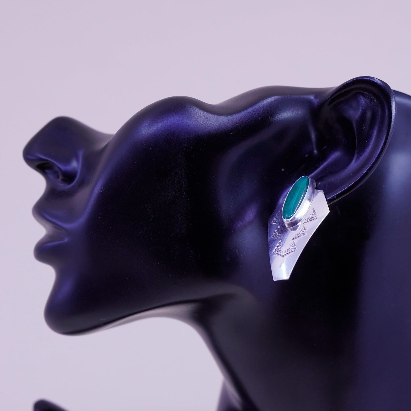 vtg Murray Jackson Native American sterling silver handmade malachite earrings