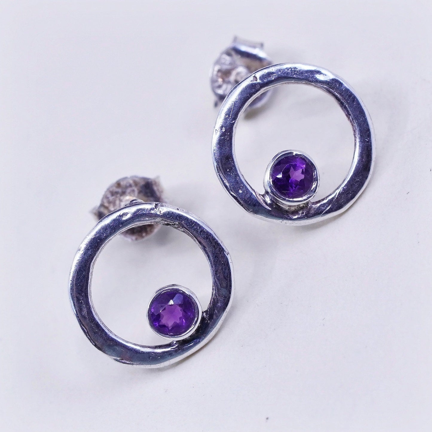 Vintage Didae Shablool sterling silver earrings, Israel 925 studs with amethyst