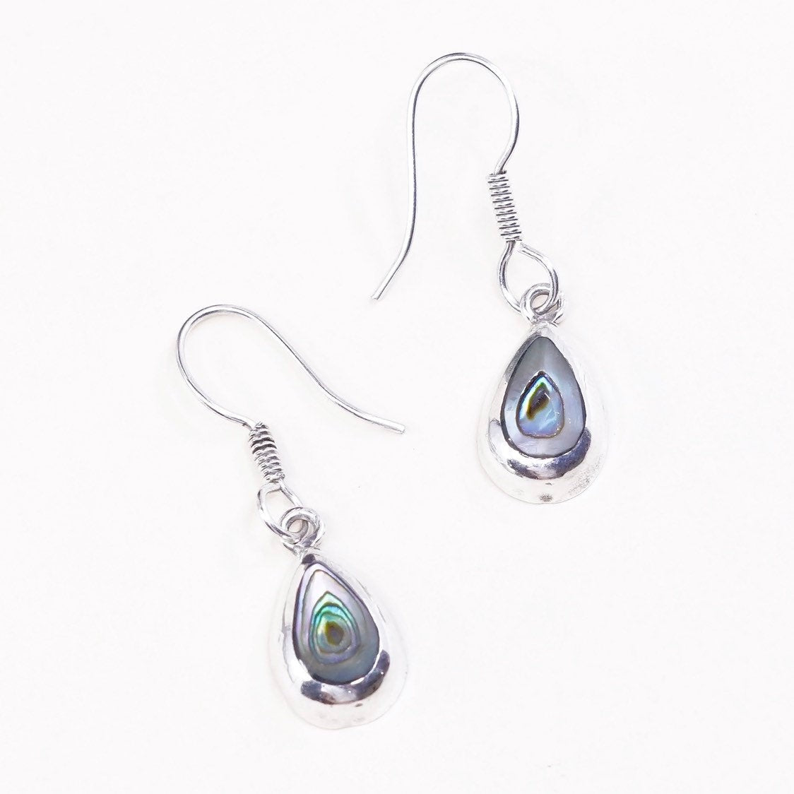 VTG sterling silver handmade earrings, Mexico 925 w/ teardrop abalone