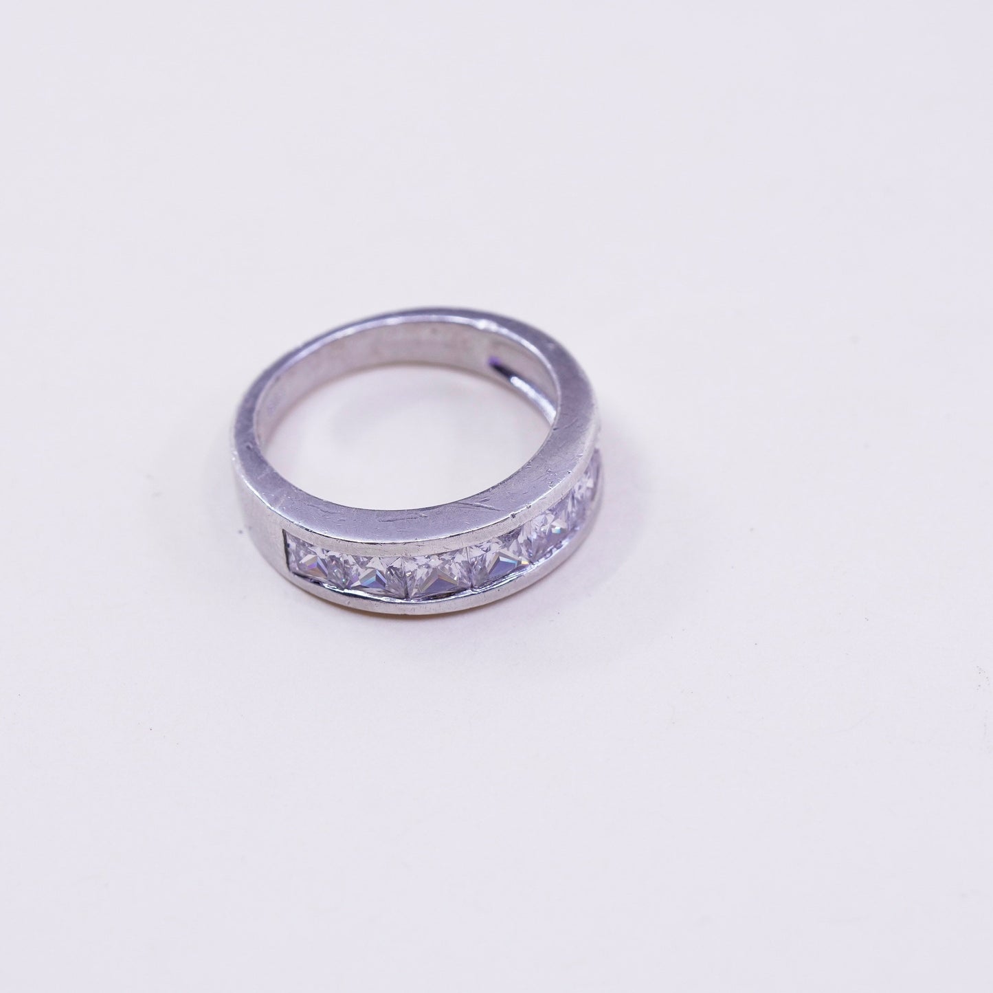 Size 9.25, Vintage sterling 925 silver ring, engagement band with cz