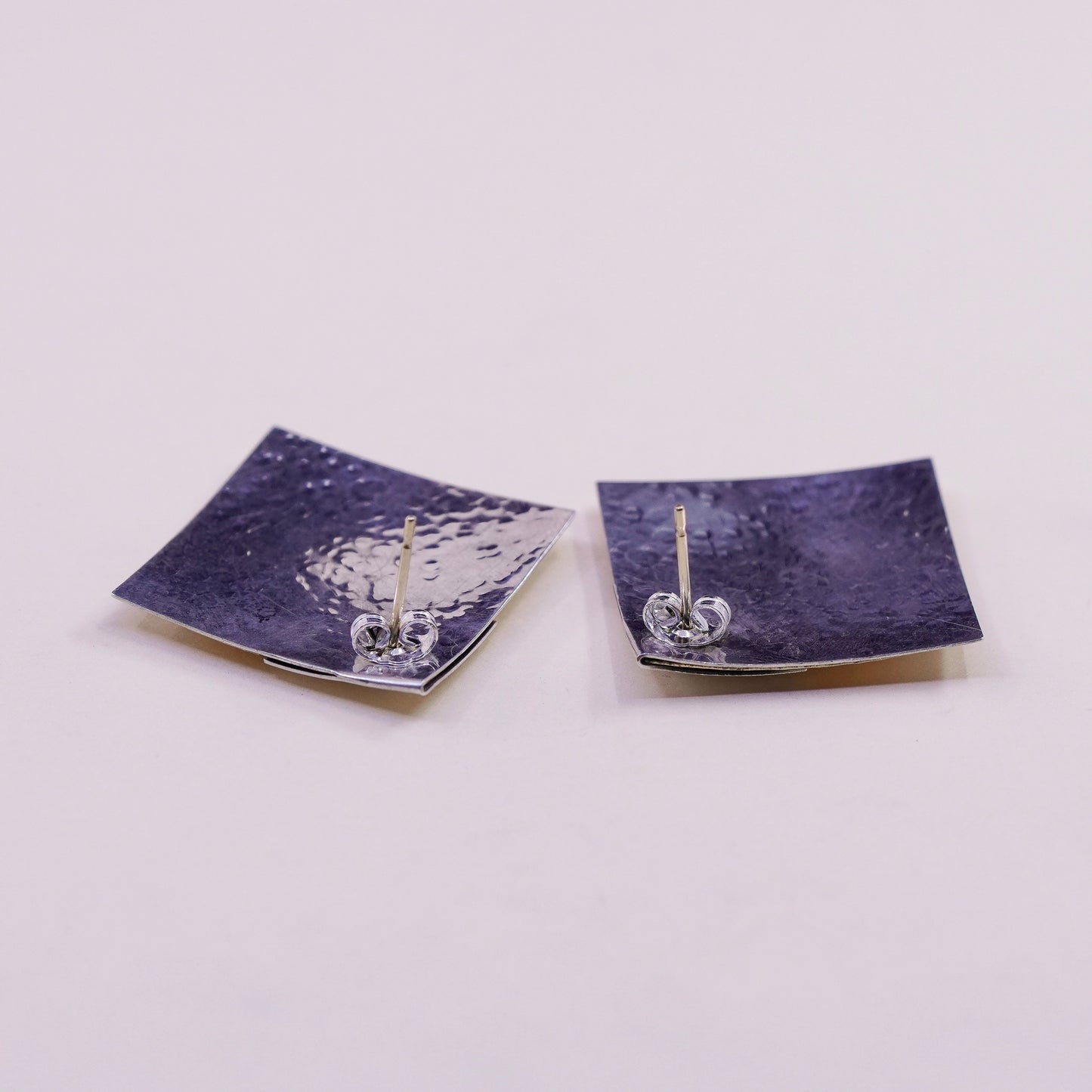 Vintage sterling silver handmade earrings, hammered 925 studs with 14K accent