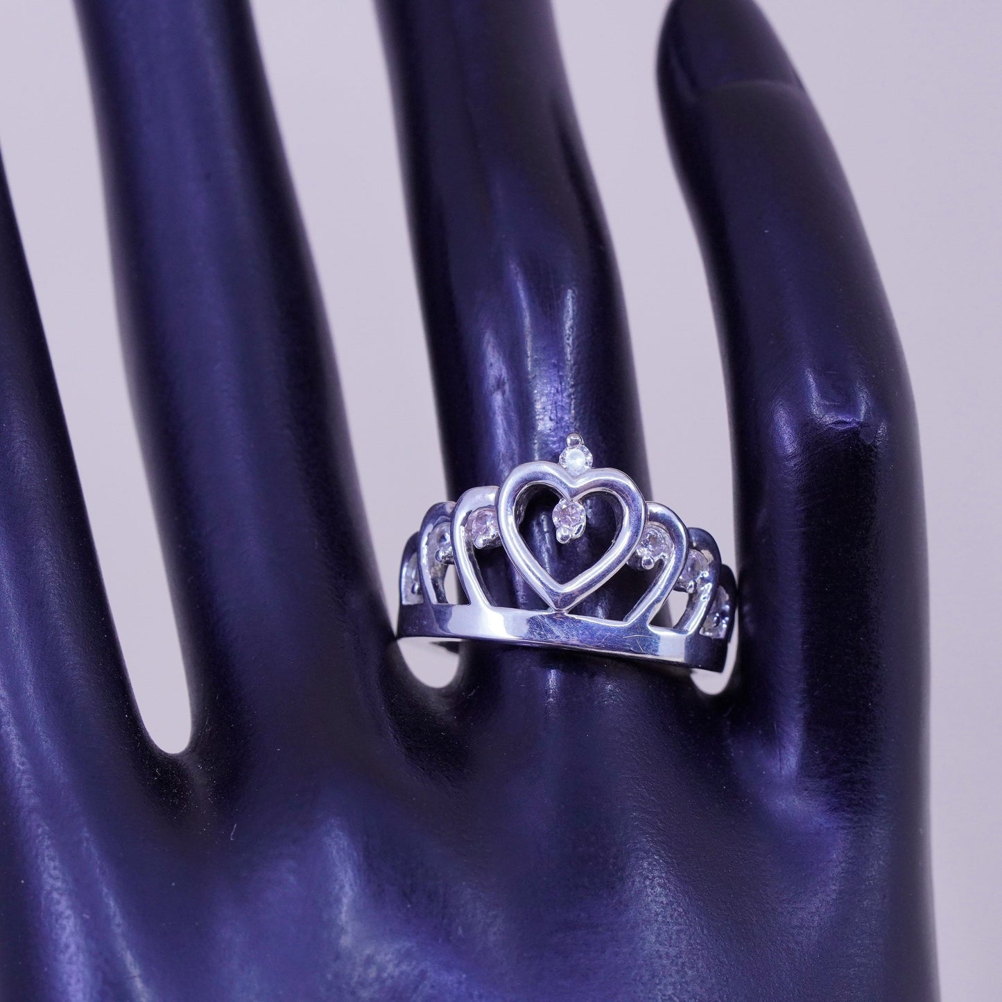 Size 8, vintage Sterling silver handmade ring, 925 crown with cz