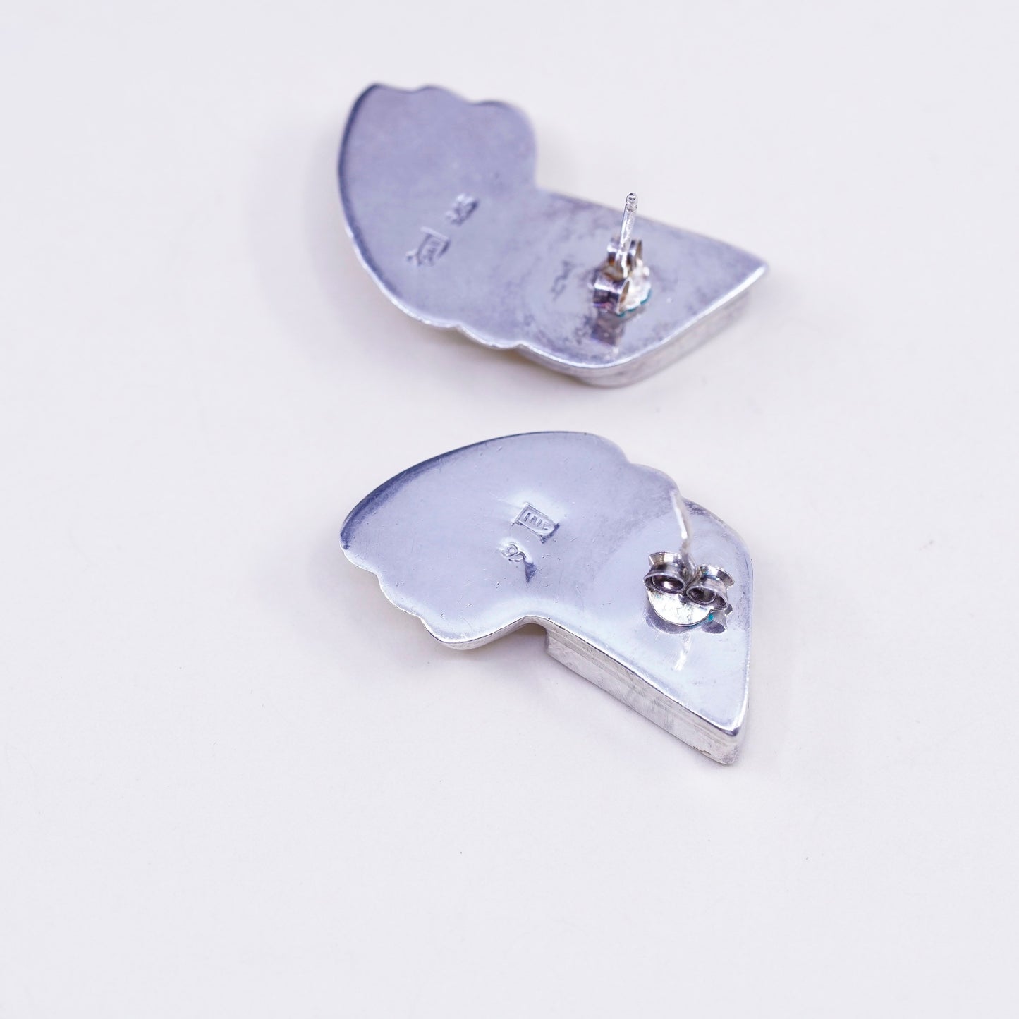 Vintage Sterling silver handmade earrings, Mexico 925 studs with onyx
