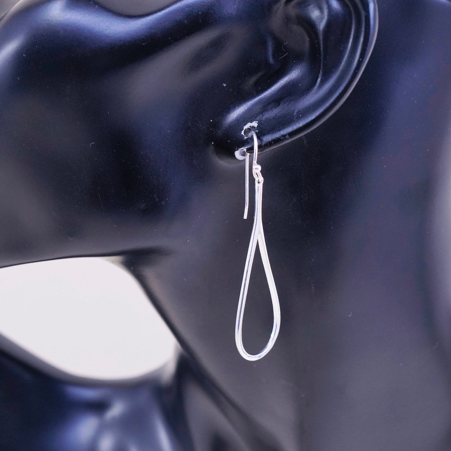 Vintage Sterling silver handmade earrings, long 925 teardrop dangles