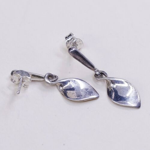 Vtg 925 Sterling Silver Handmade Twisted Dangle Earrings, Stamped 925
