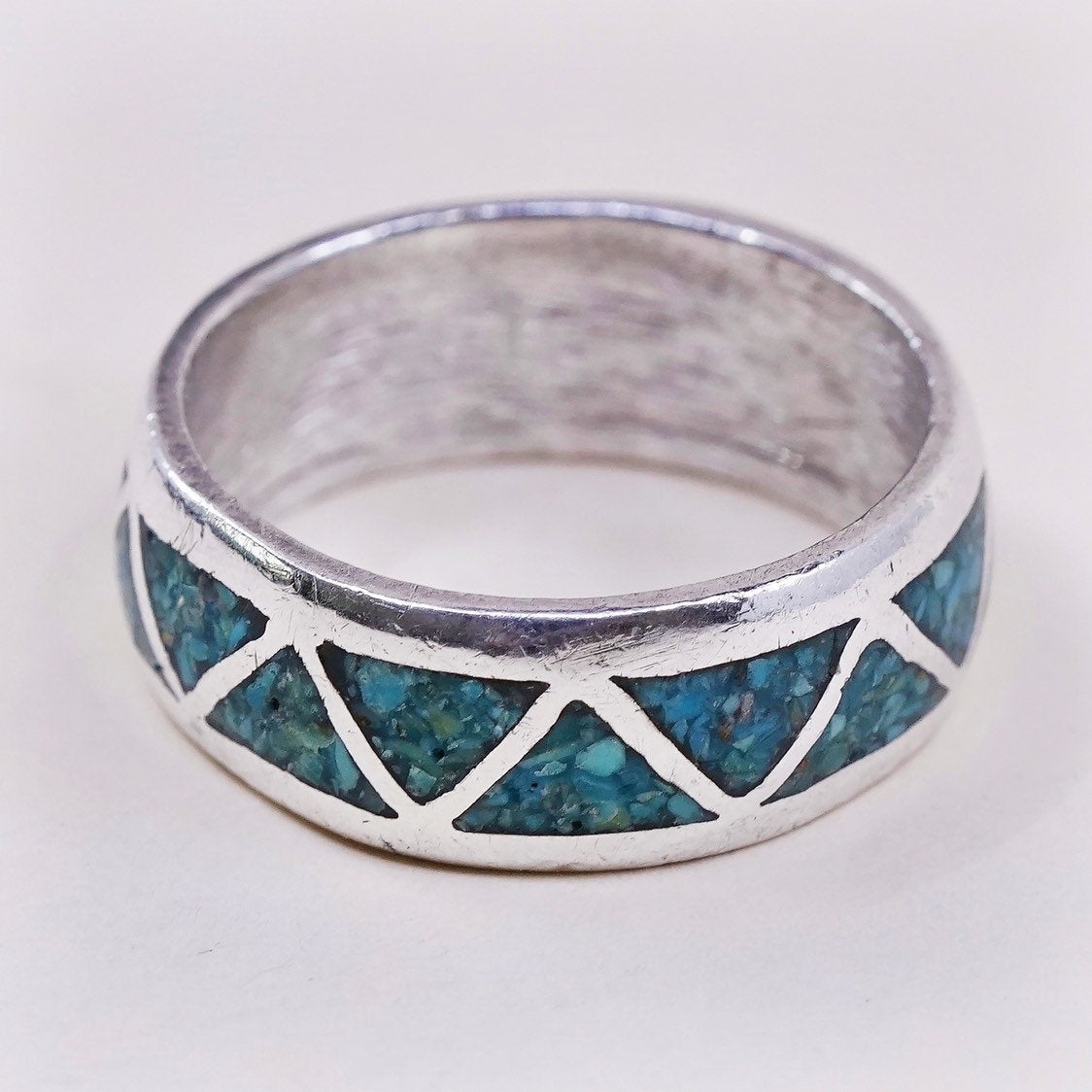 sz 11, Sterling silver handmade ring, 925 band w/ turquoise inlay, Zuni