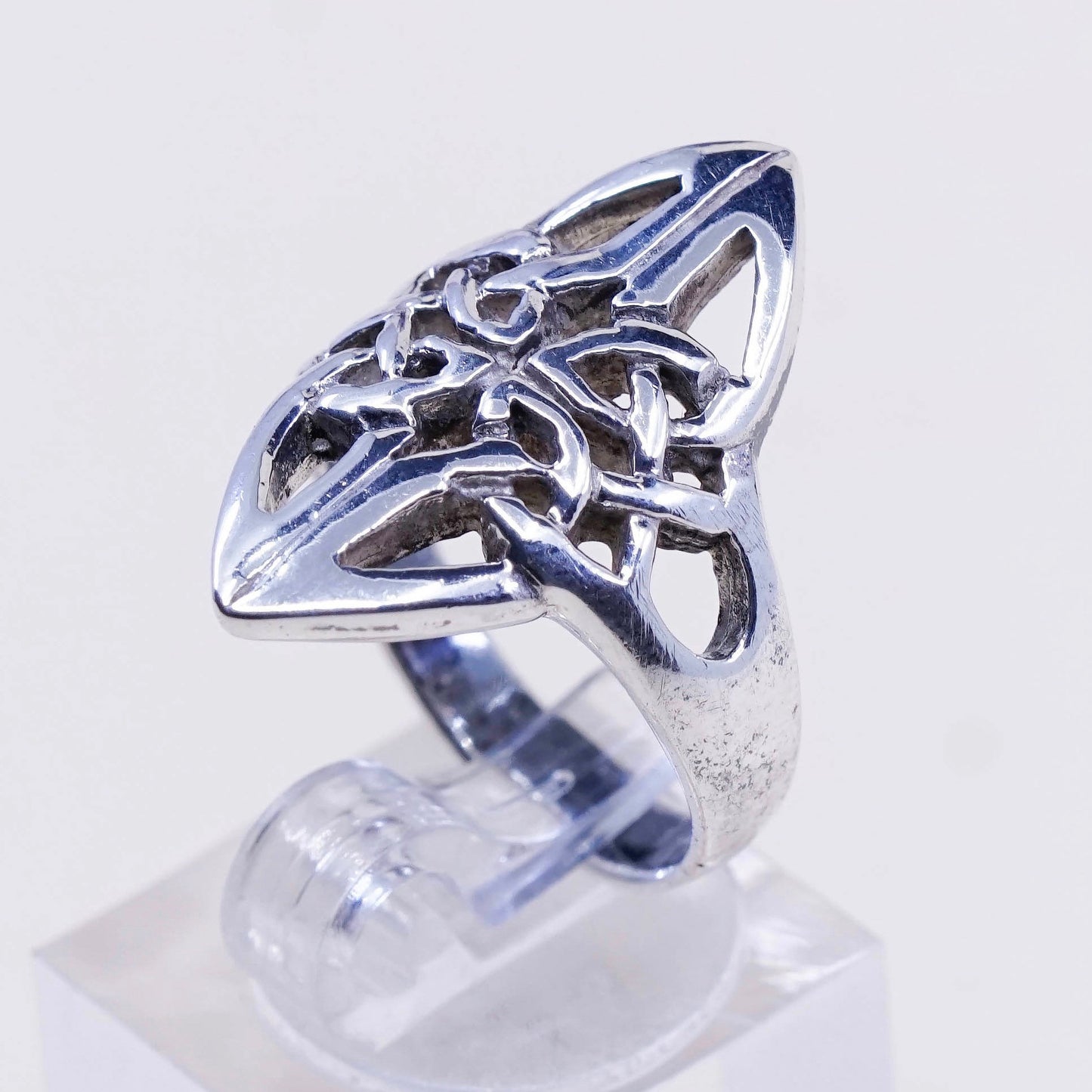 sz 7.25, vtg sterling silver handmade wired ring, 925 irish entwined knot band