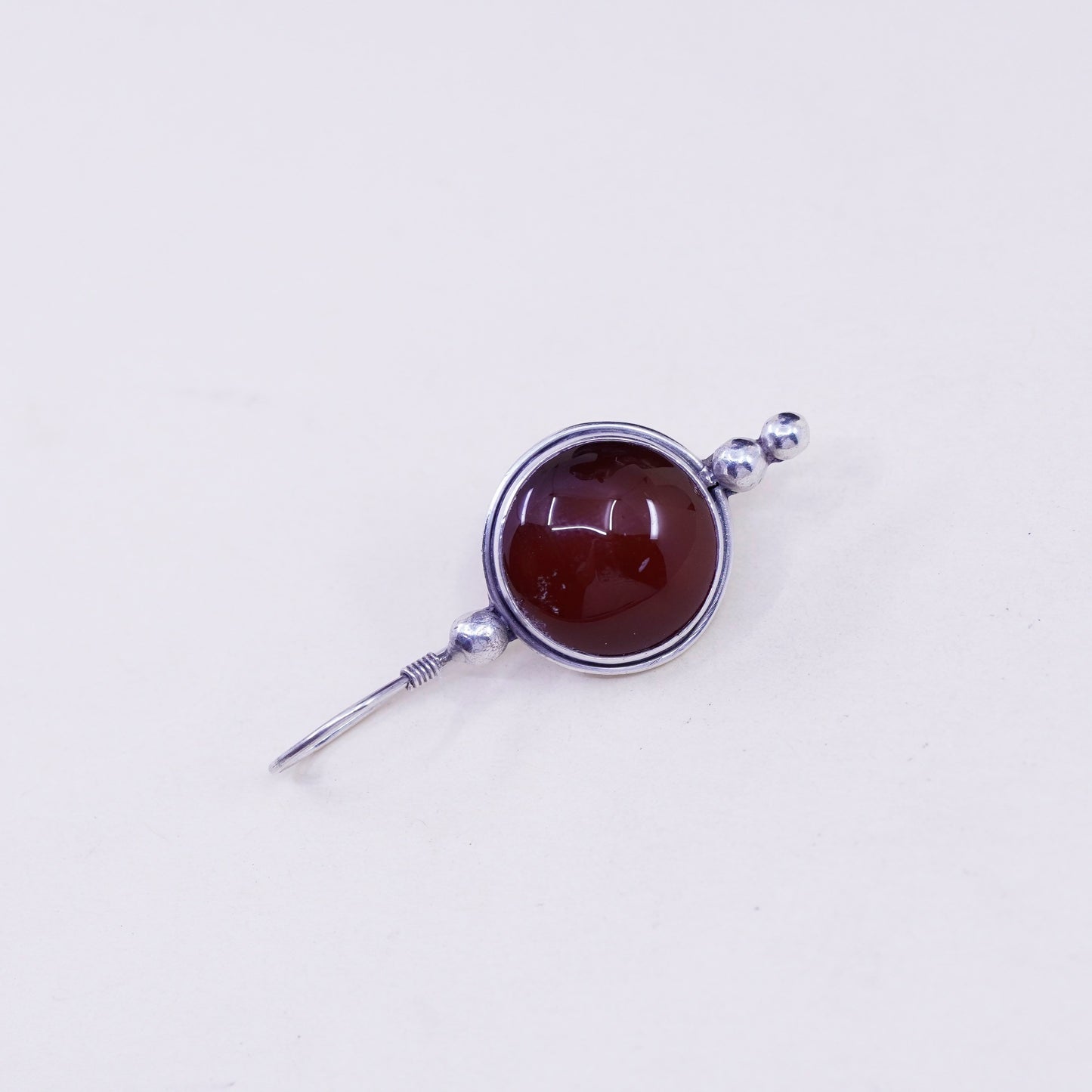 Vintage sterling 925 silver handmade earrings with circle carnelian
