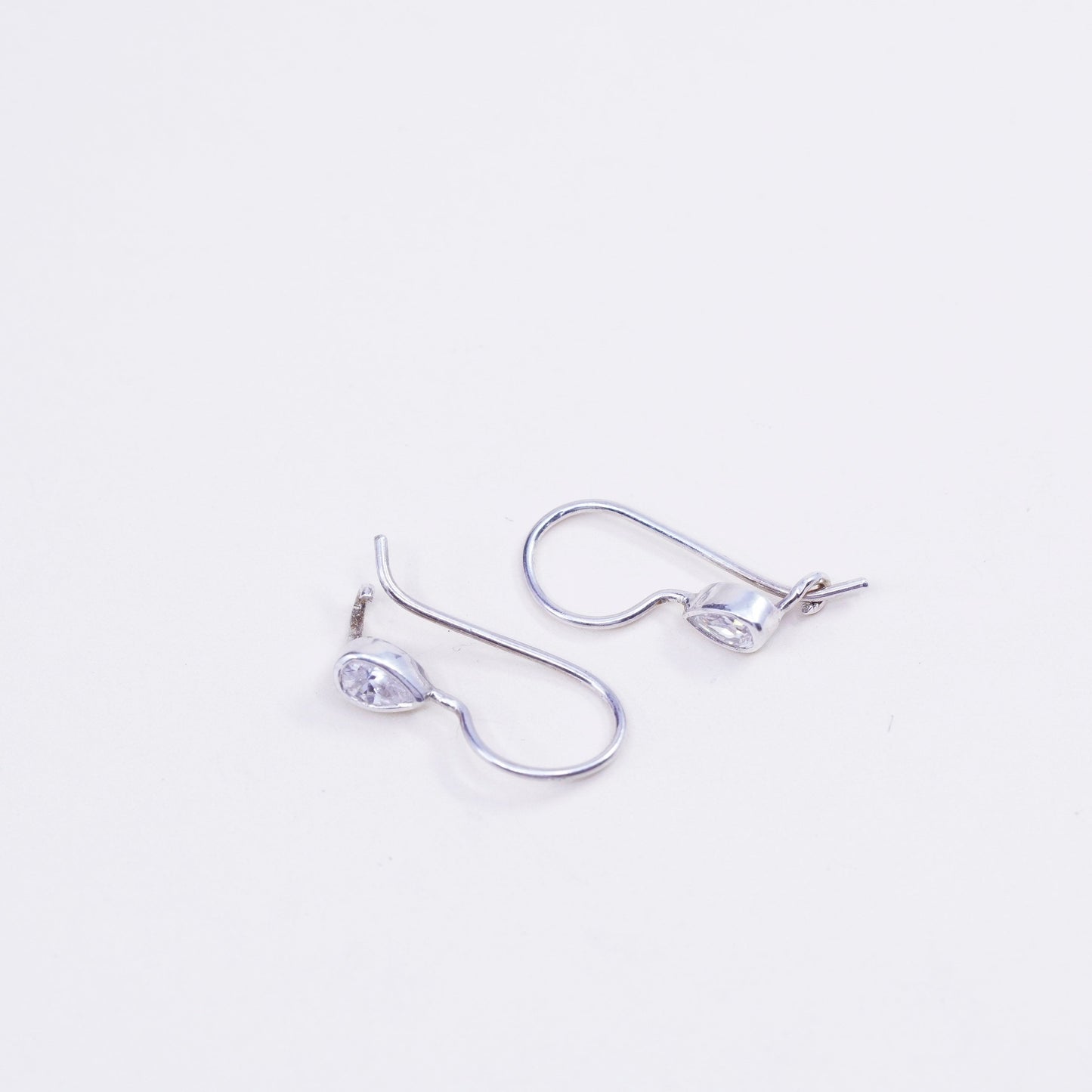 Vintage Sterling silver handmade earrings, Dangles w/ teardrop crystal dangles