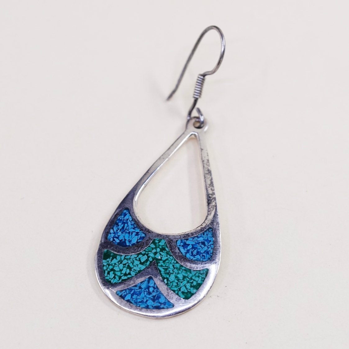 vtg sterling silver handmade earrings, mexico 950 teardrop w/ turquoise