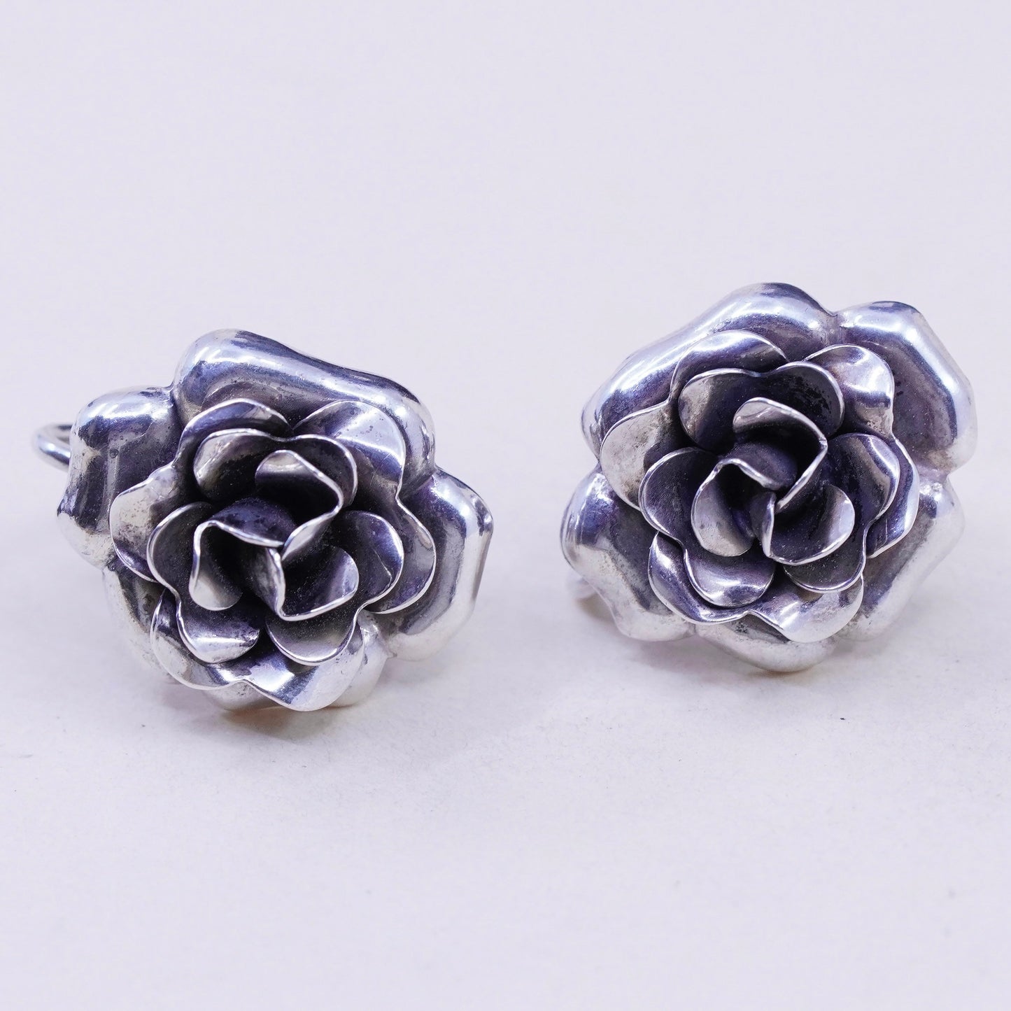 Vintage danecraft Sterling silver earrings, 925 screw back flower rose earrings