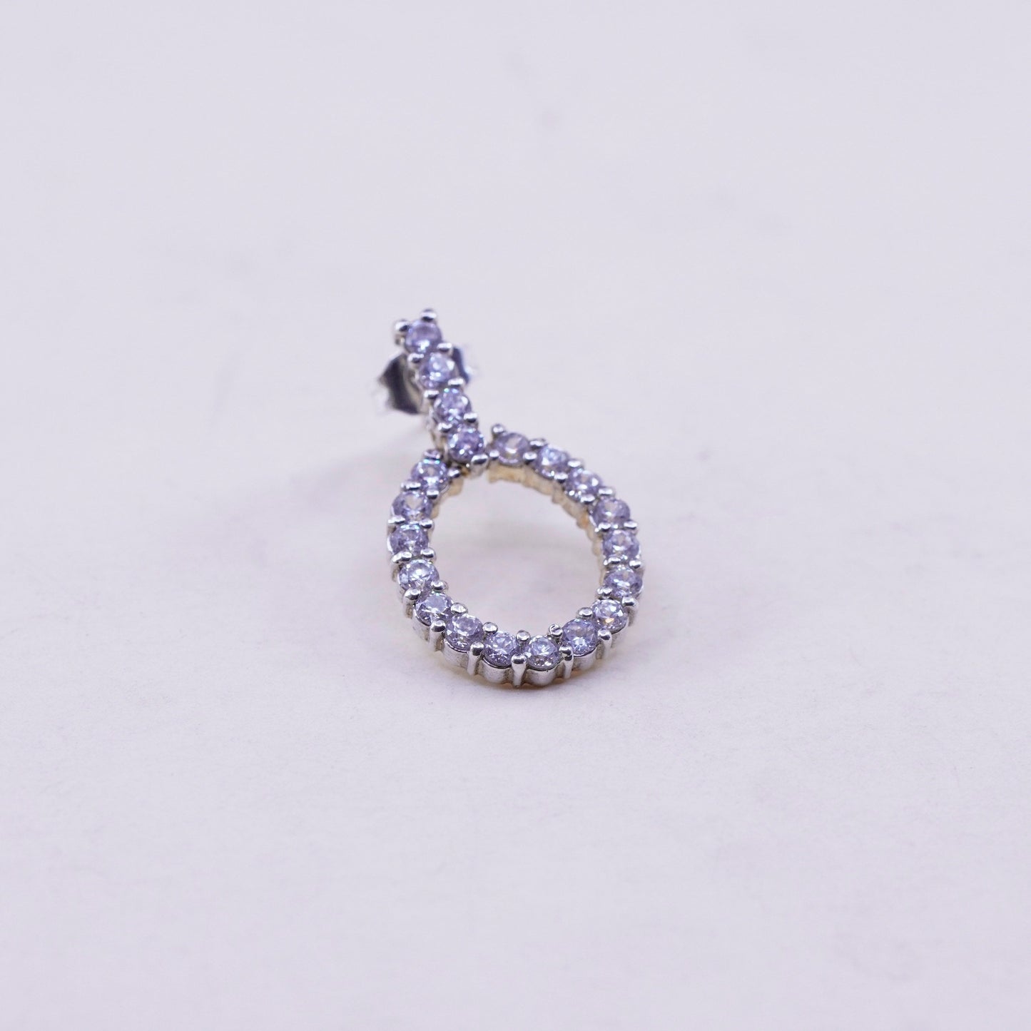 Vintage sterling silver handmade earrings, 925 teardrop with CZ