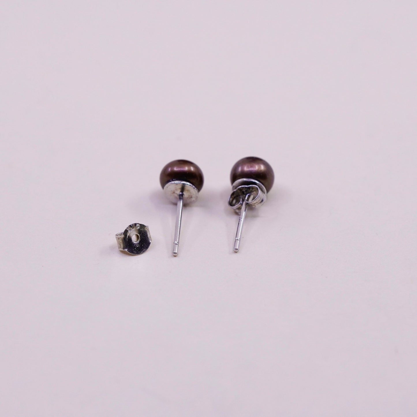 Vintage sterling silver earrings, 925 studs with brown pearl