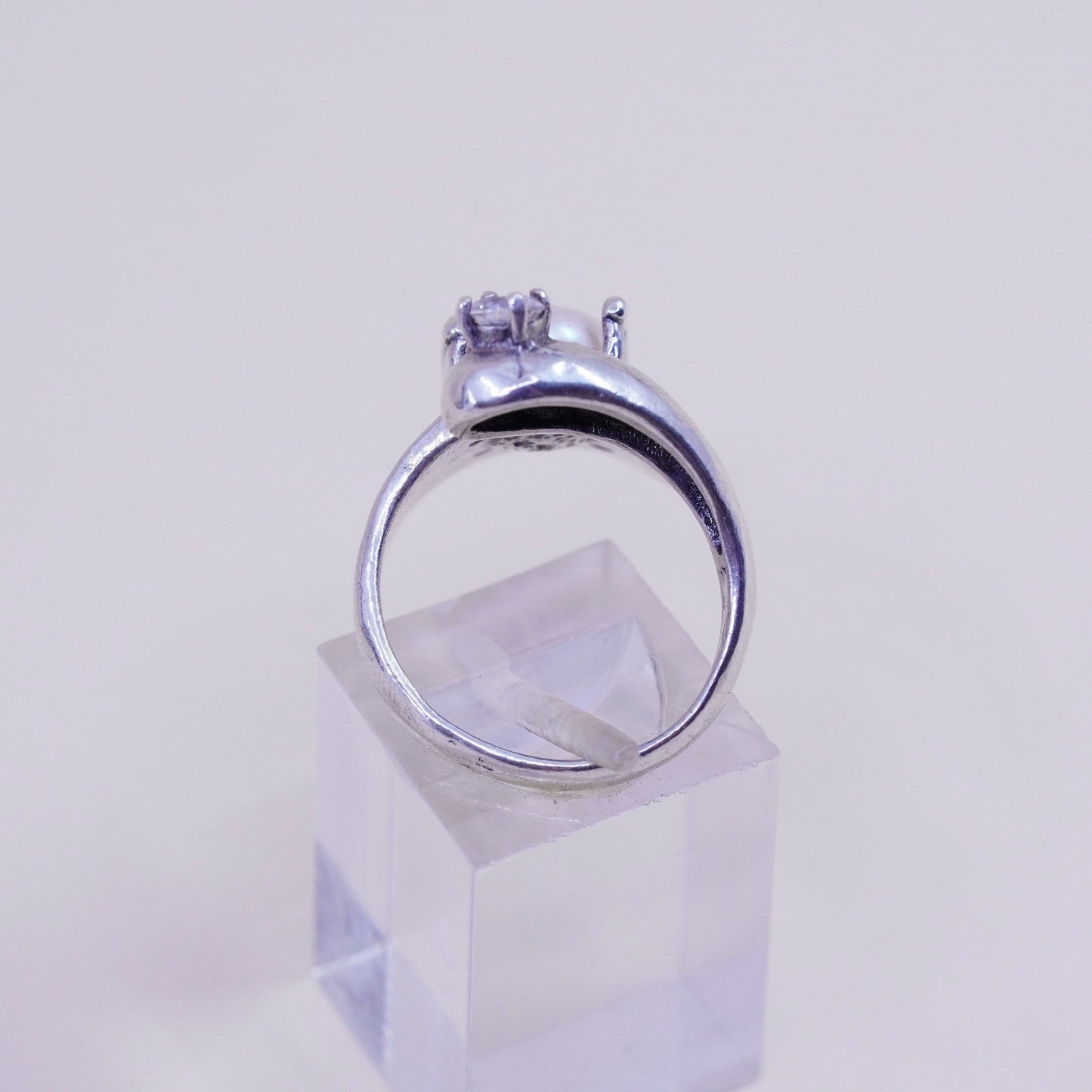 Size 7, vintage Sterling silver handmade ring, modern 925 band with pearl cz
