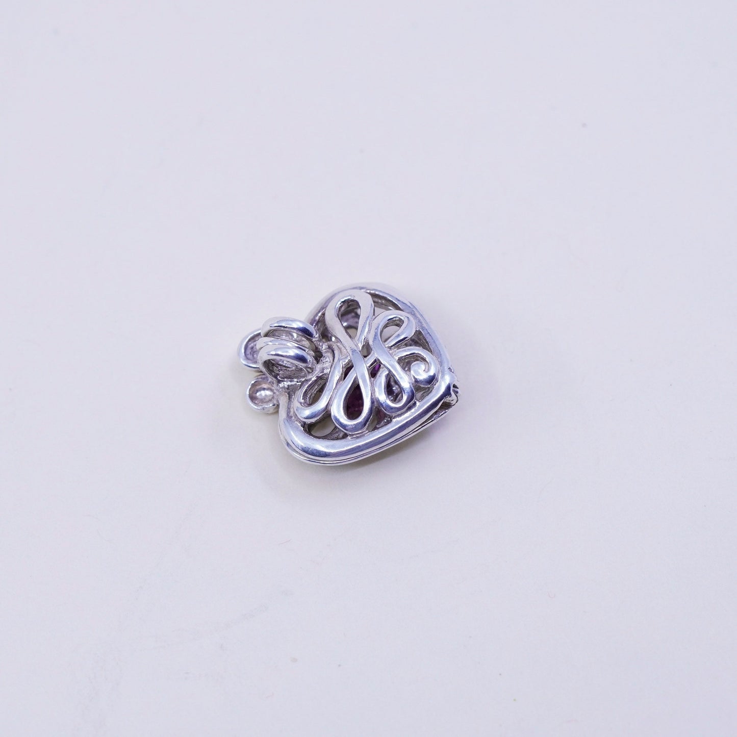 Vintage sterling silver heart filigree charm pendant, 925 prayer locket