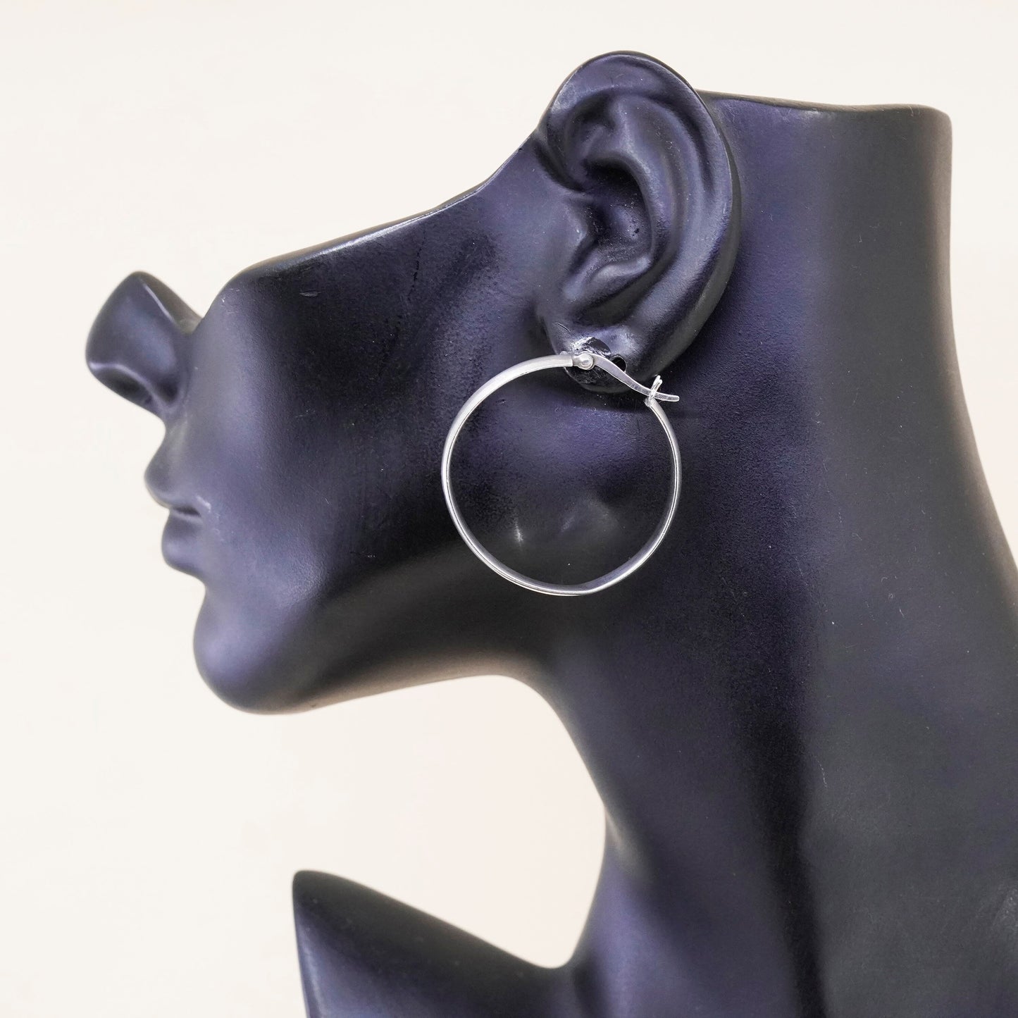 1.75” Vintage sterling 925 silver loop earrings, minimalist primitive hoops