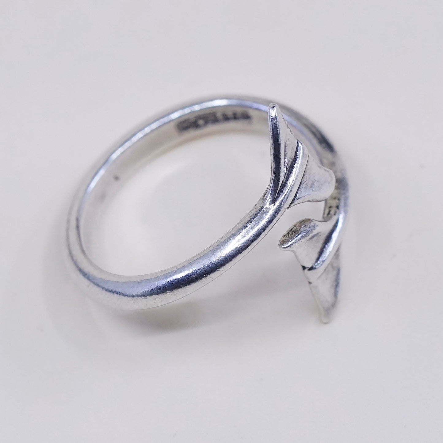 Size 7.5, WJ sterling silver handmade statement ring, 925 whale tail wrap band