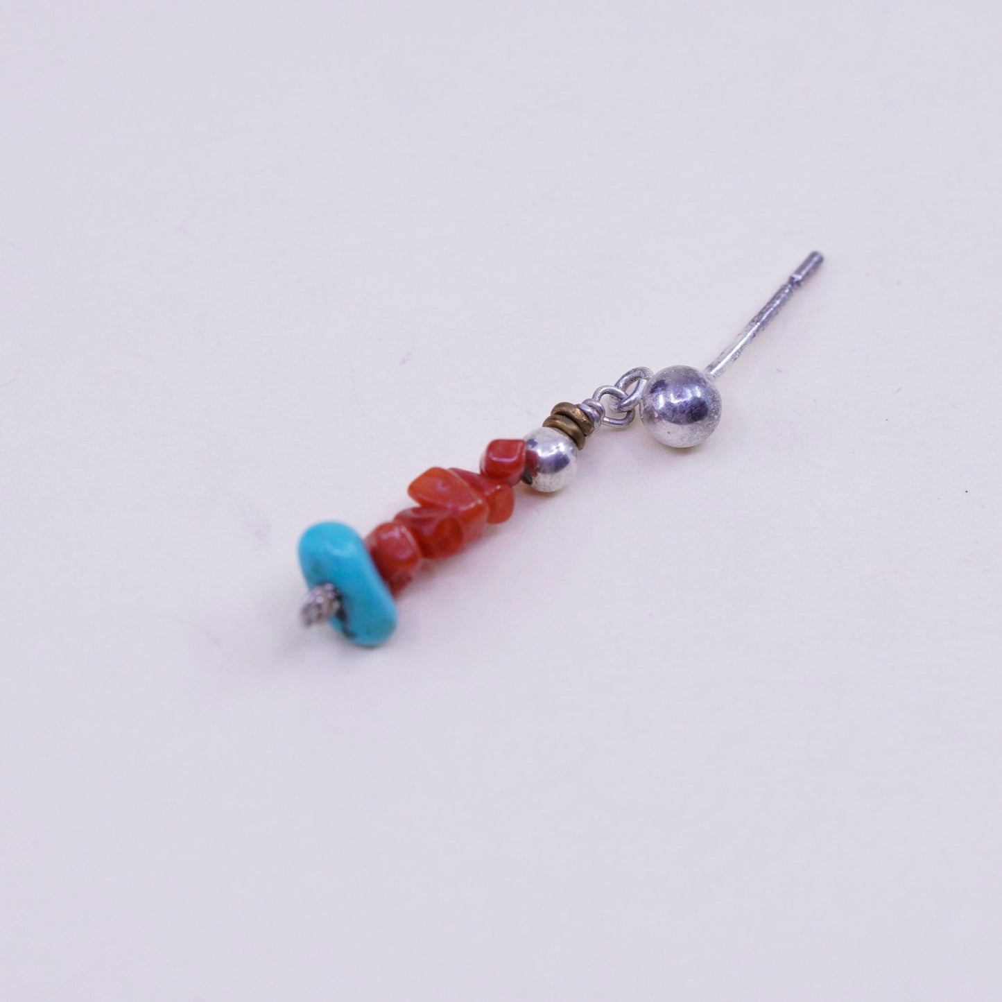 Vintage Sterling 925 silver handmade earrings with turquoise and coral beads