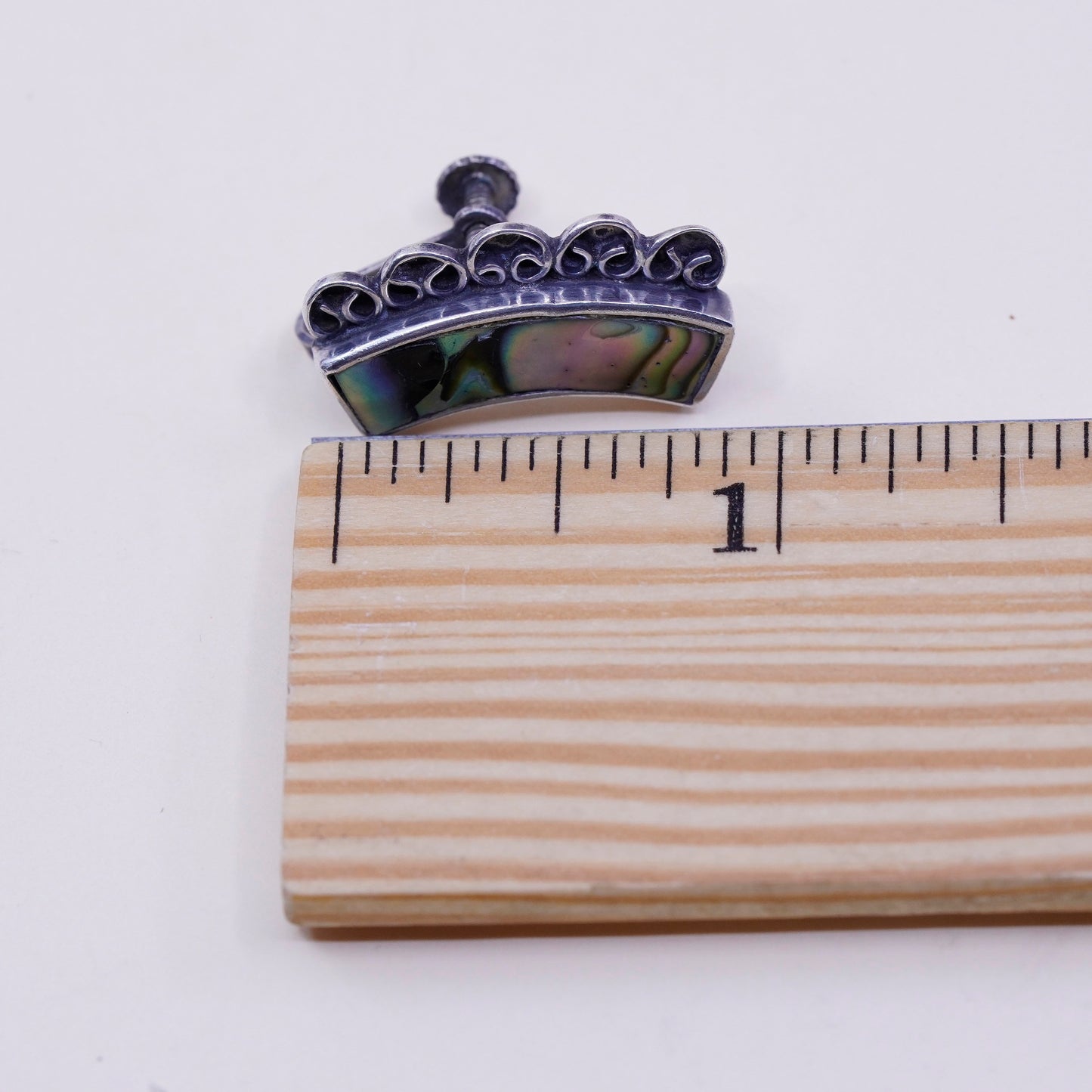 Vintage sterling 925 silver handmade screw back earrings with abalone, stamped silver mexico 20