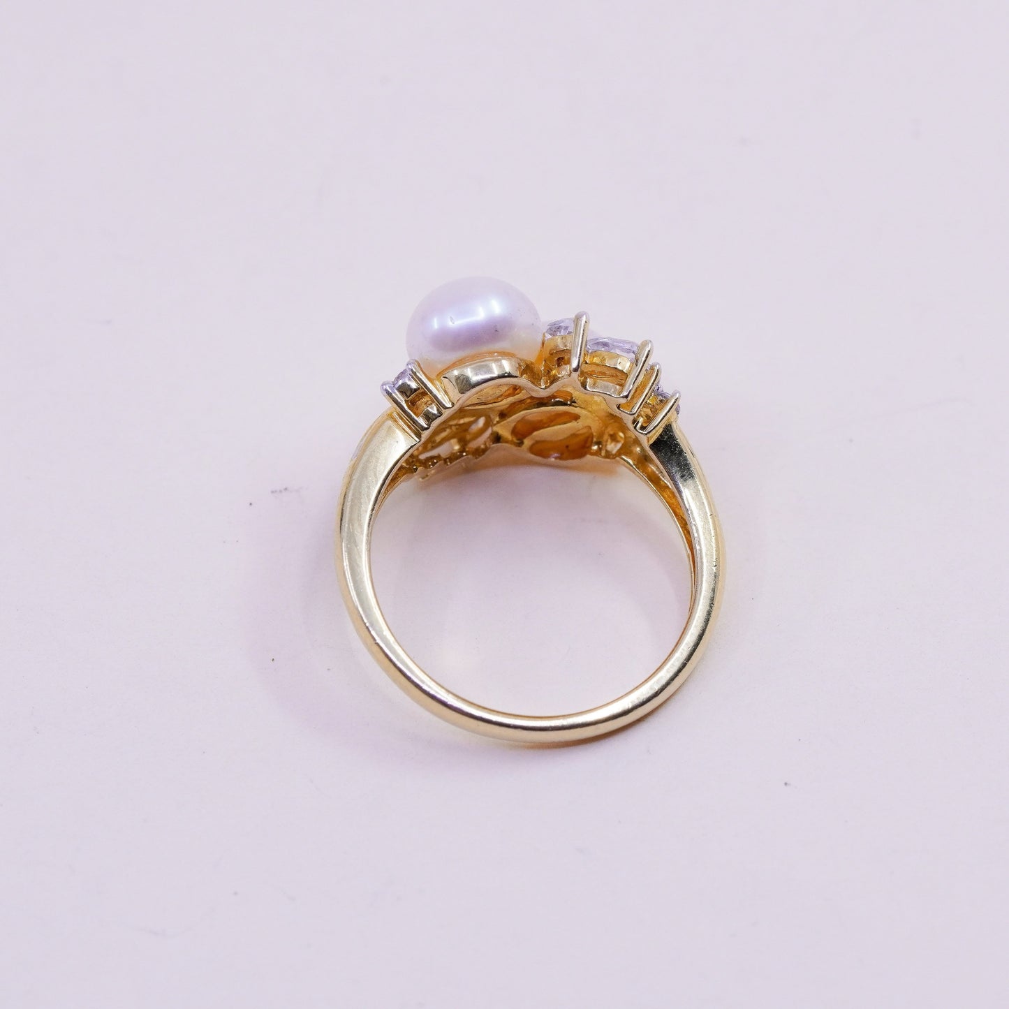 Size 7, vermeil gold filled sterling 925 silver engagement ring with pearl cz